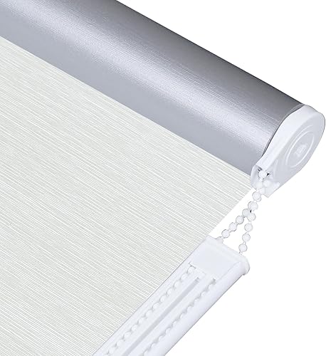 ALLBRIGHT Persianas enrollables de tela con aislamiento térmico 100% opacas, protección UV, jacquard a rayas, fáciles de instalar (gris claro, 20
