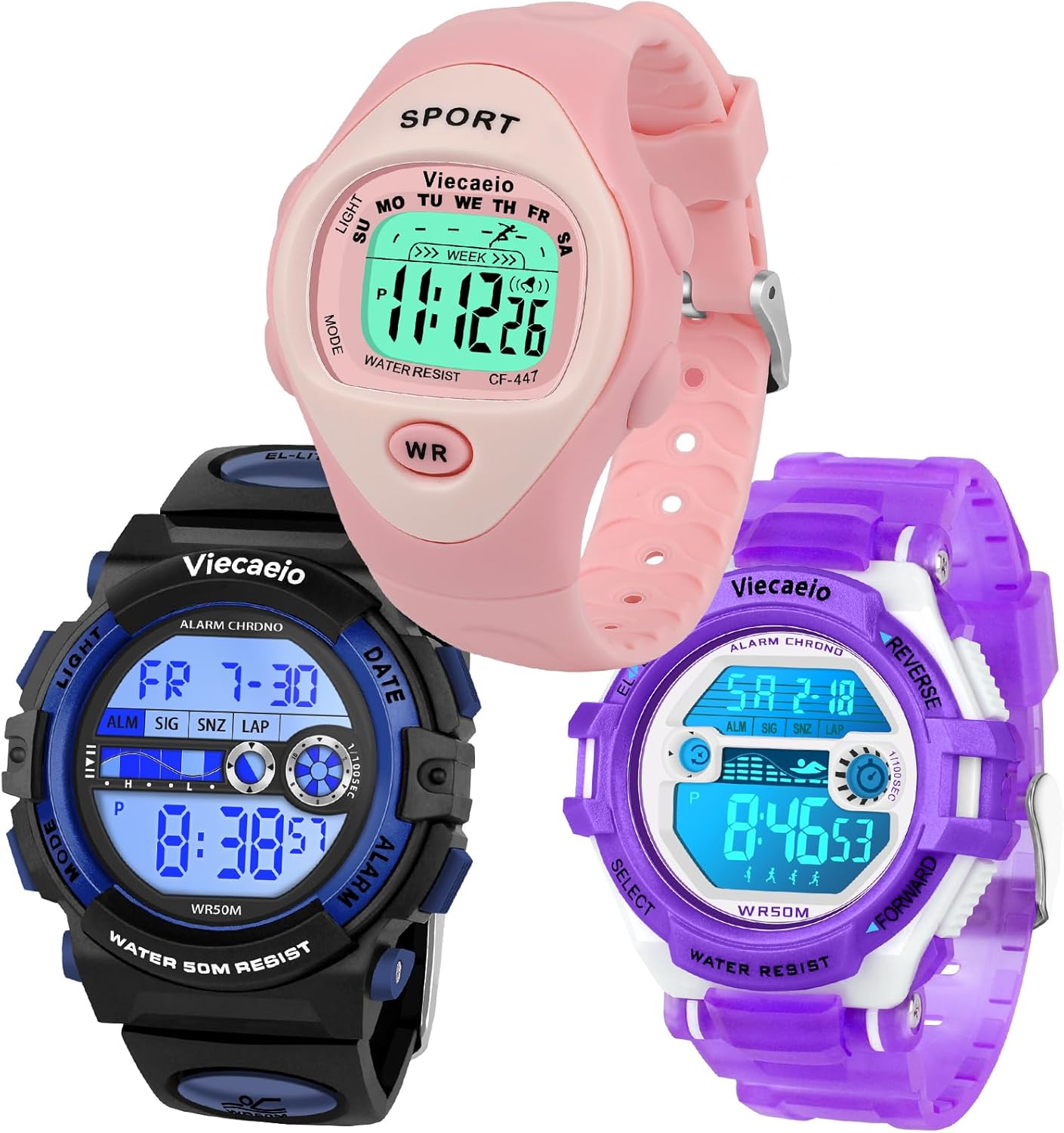 Kids Shock and Water Resistant Sports Watch 3 Piece Gift Set for Boys and Girls