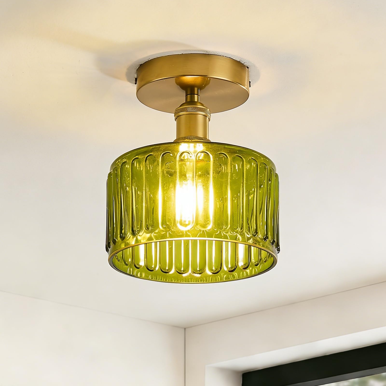 Dellemade Flush Mount Ceiling Light, Green Glass Shade Light Fixture, 1 Light Lighting Fixture for Bedroom,Dining Room,Kitchen, Hallway (Green Style B) โ image 1