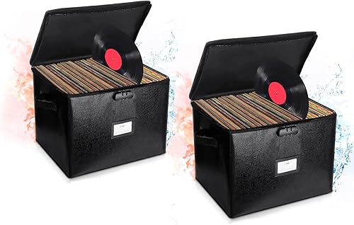 Miniatura 1 de Caja de almacenamiento de discos de vinilo ignífuga con cerradura, almacenamiento de álbum de vinilo con capacidad para más de 100 discos únicos,