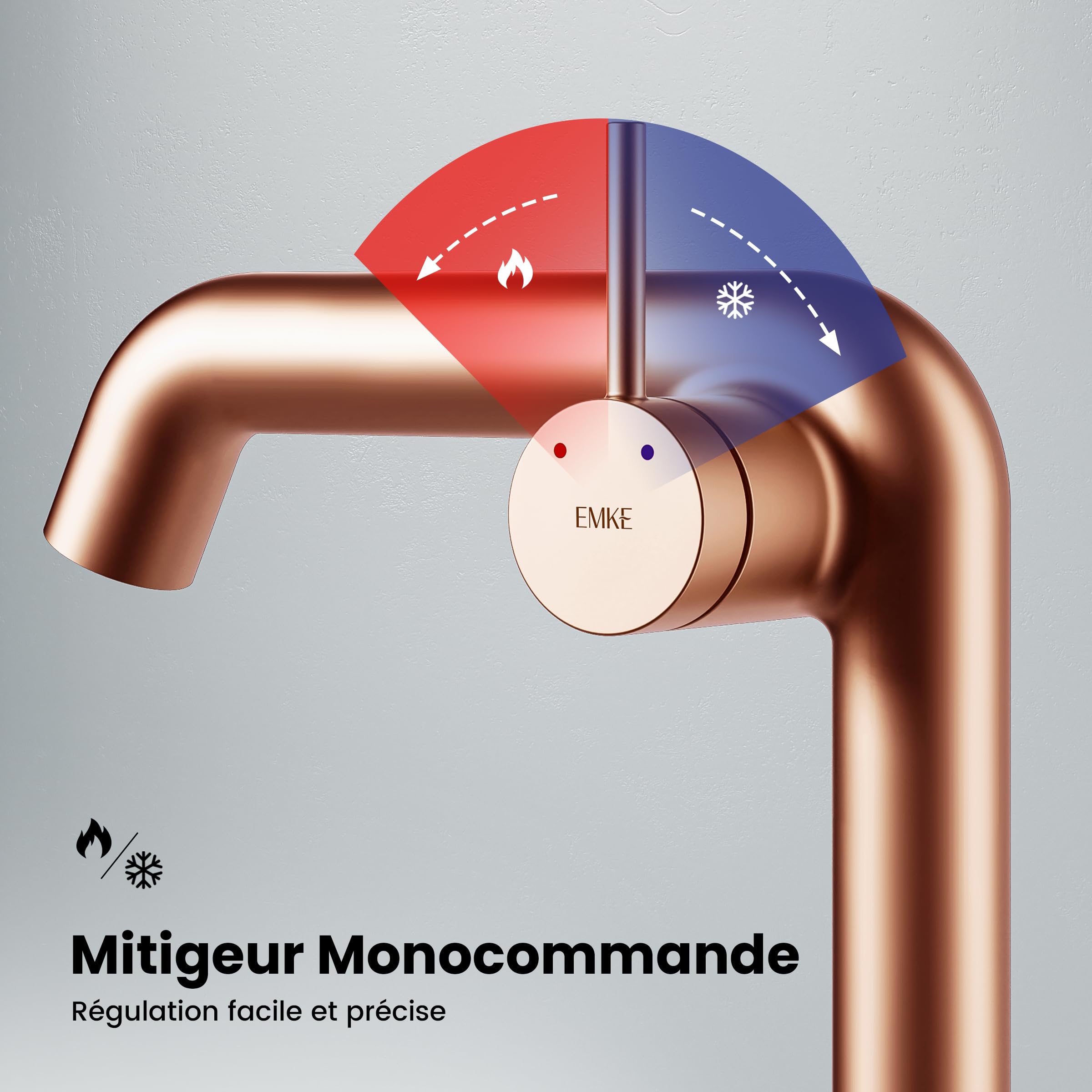 EMKE - Mezclador monomando de latón, oro rosa, 222 x 200 x 76 mm | Grifo de baño,Instalación sencilla,Grifo de lavabo,Cartucho de cerámica