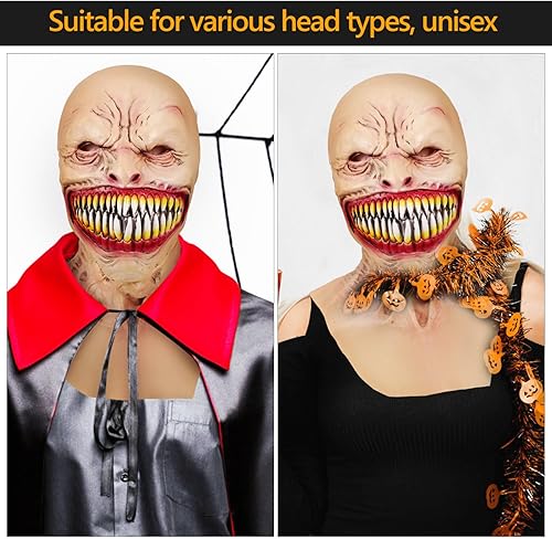 Miniatura 4 de Toyvian Máscara de fantasma de Halloween, máscara de zombi de cabeza completa, de látex natural, monstruo con colmillos, para Halloween, vampiro,