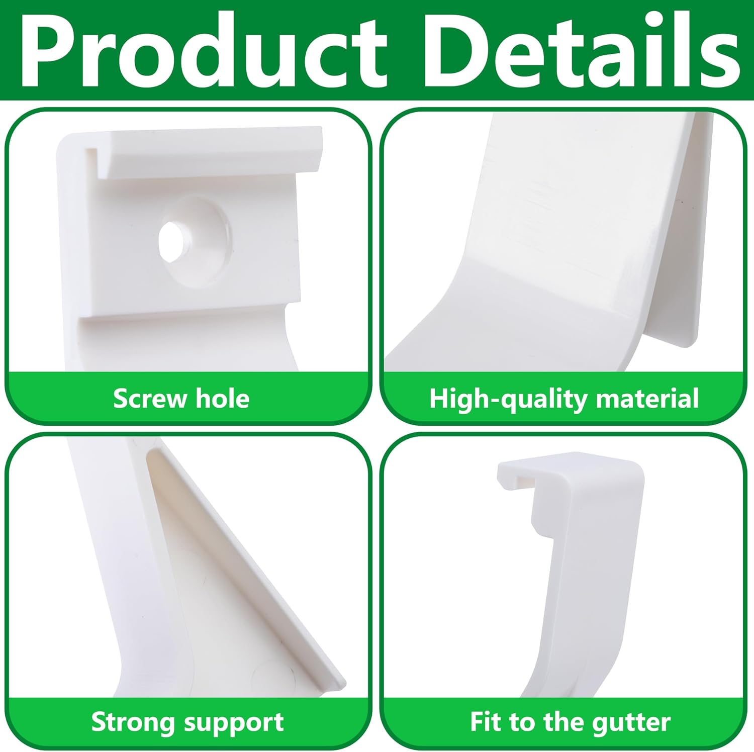 RUBII 10 Pcs 5" W Exterior Gutter Support Hook, Weatherproof ABS Roofing Gutter Hangers, White Rain Gutters Brackets for Repairing Sagging Secure Mounting