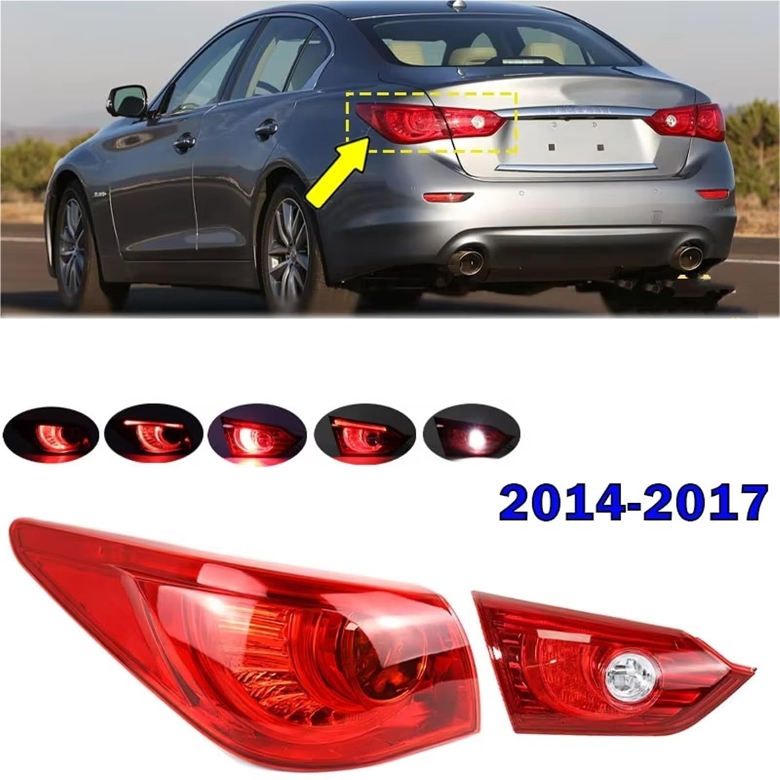 Genérico Luces Traseras Para Infiniti Q50 2014 2015 2016 2017 luz trasera lámpara freno señal giro interior exterior montaje luz trasera accesorios coche luz trasera coche(Outside Left)