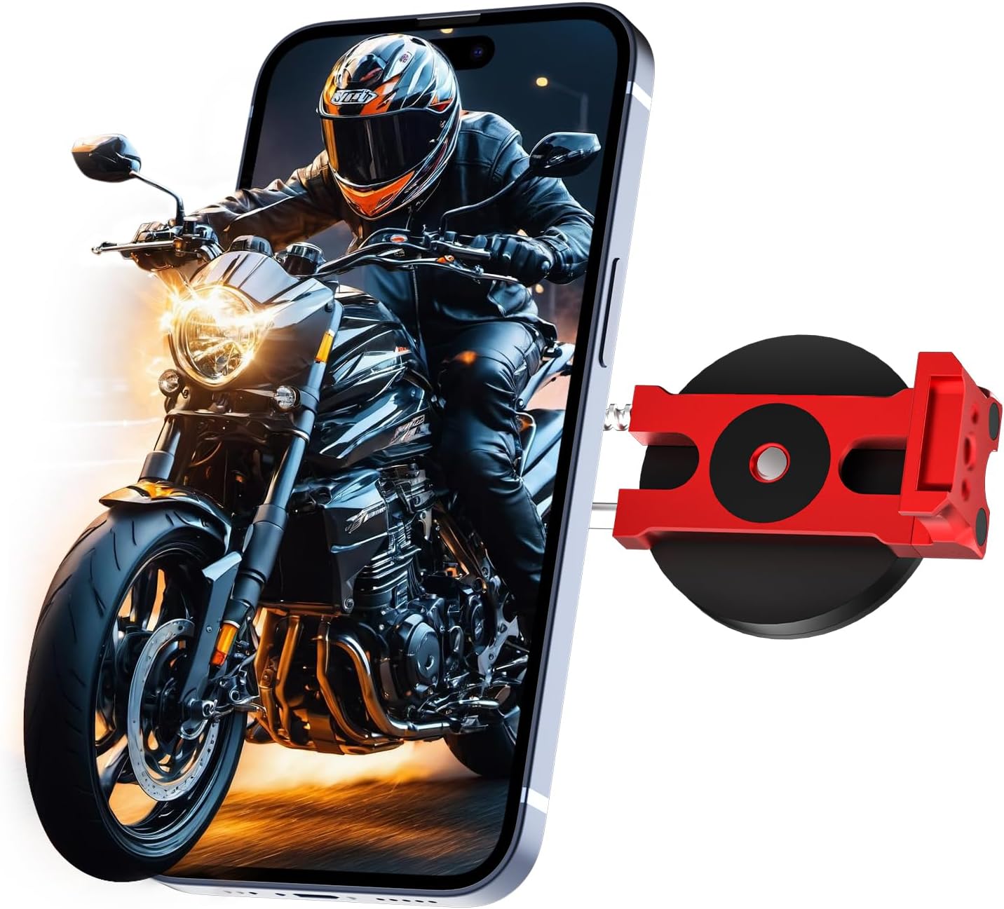 Magnetic Motorcycle Phone Mount, Aluminum Phone Holder Clip for Harley Davidson Motorcycle Gas Tank, Compatible with 3.5~7.5″ iPhone, Nearly All Cell Phones, Red Magnetic Motorcycle Phone Mount, Aluminum Phone Holder Clip for Harley Davidson Motorcycle Gas Tank, Compatible with 3.5~7.5″ iPhone, Nearly All Cell Phones, Red
