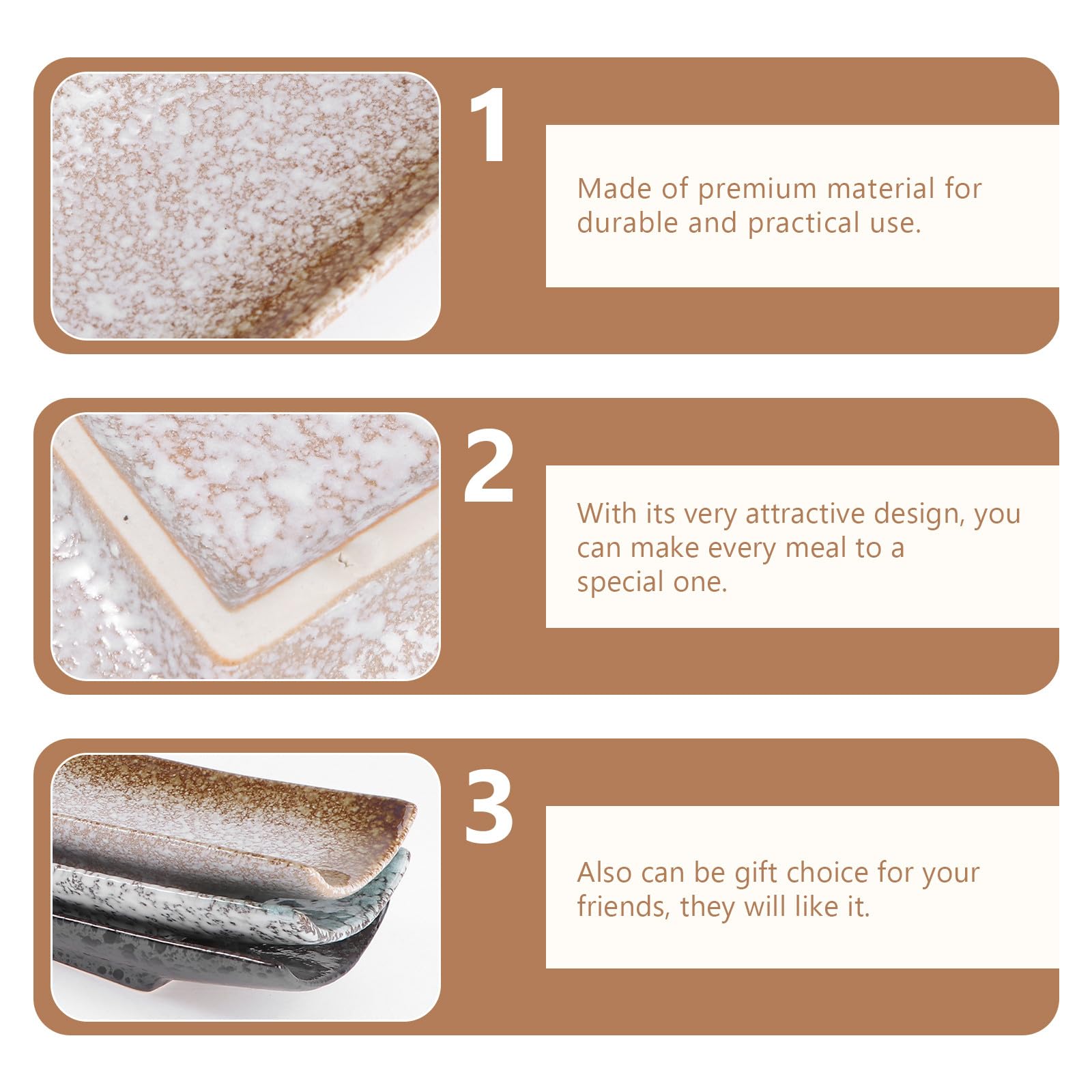 Lot de 3 Assiettes Rectangulaires Japonaises en Céramique Design Attrayant pour Service et Rangement de Sushi, pour Hôtels et Fêtes Spéciales Style Aléatoire