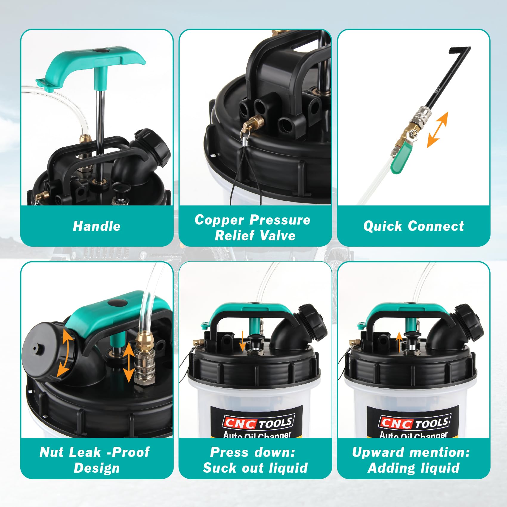 Pompe Manuelle vidange Huile Moteur, Dual-Purpose, Pompe Aspiration Huile 5.3L,Pompe de Transfert d'huile, extracteur de Liquide, avec 15 adaptateurs Les Plus Courants