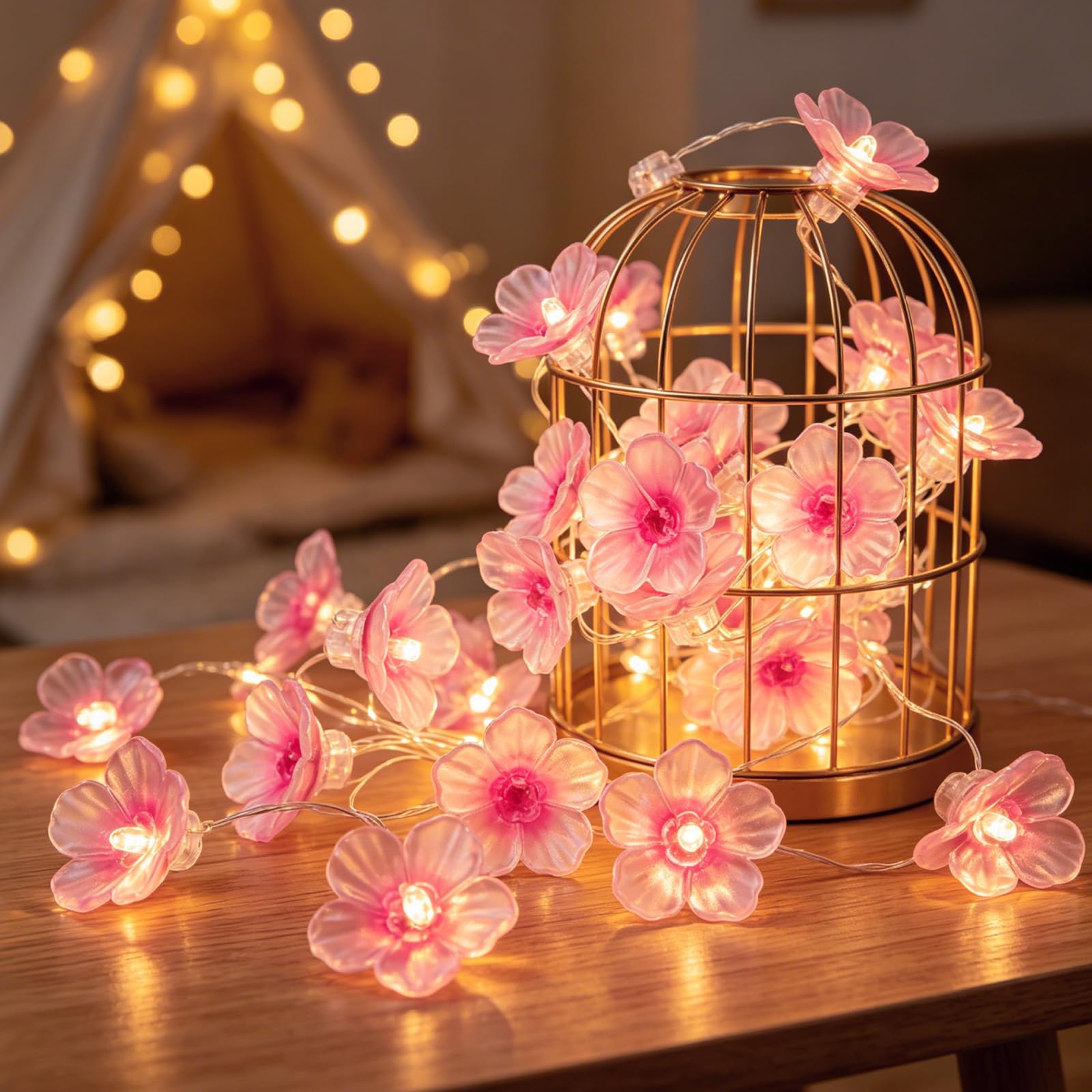 ANBET 4m 40 LEDs Pink Cherry Blossom Fairy String Lights, Flower Lights