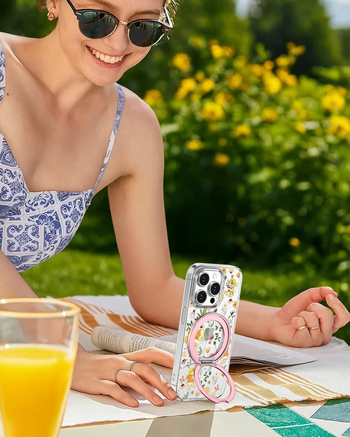 Loheckle for iPhone 13 Pro Case with Stand- Compatible with MagSafe Women Girls Cute Clear Girly Aesthetic Unique Design Soft TPU Magnetic Ring Phone Cover for Apple 13 Pro, Flower Bear - Image 6