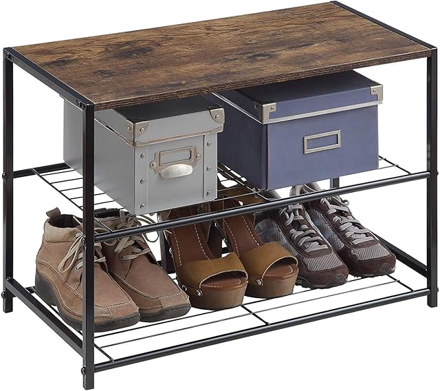 HOME BI Industrial Shoe Rack, 3-Tier Metal Shoe Storage Organizer, Shoe Storage Shelves with Stable Metal Frame, Durable Shoe Organizer Shelf for Closet, Hallway, Entryway, Living Room (Rustic Brown)