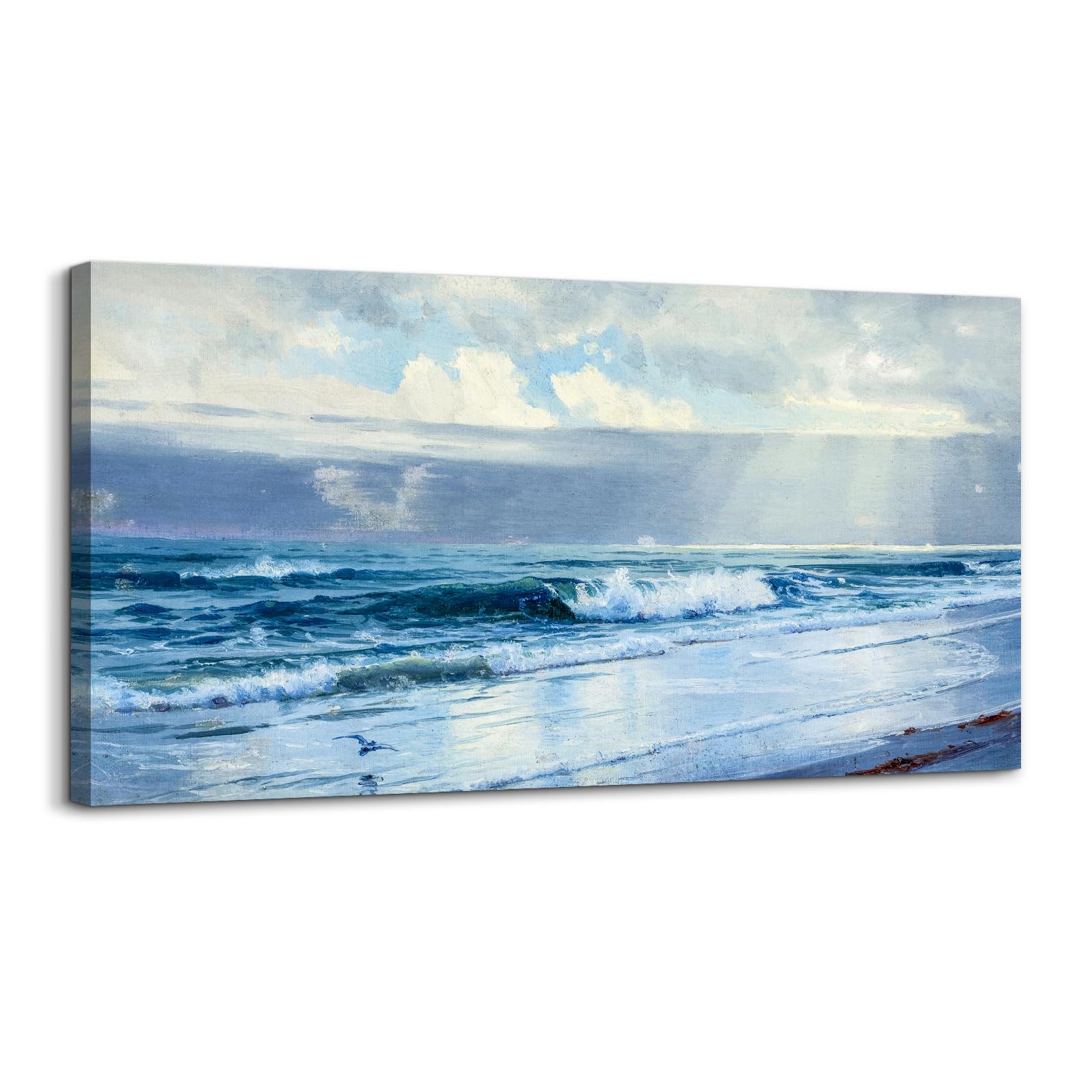 hyidecorart Cuadros Decoracion Dormitorios Grandes, 50x100 cm Vintage lienzos Decorativos Pared Salon, Cuadros Decoracion Pared Olas a lo Largo de la Orilla del Mar, Wall Art Comedor Pasillo Baño