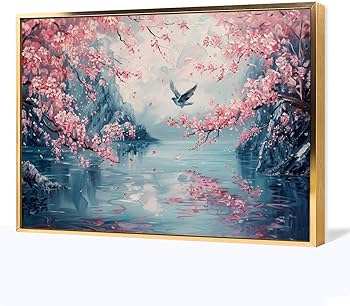 Amazon.co.jp: 絵画 咲いた桜の木に鳥が飛んでいくインテリア 絵画