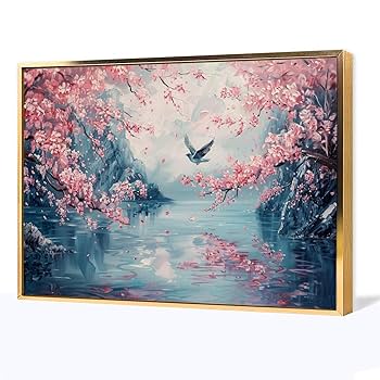 Amazon.co.jp: 絵画 咲いた桜の木に鳥が飛んでいくインテリア