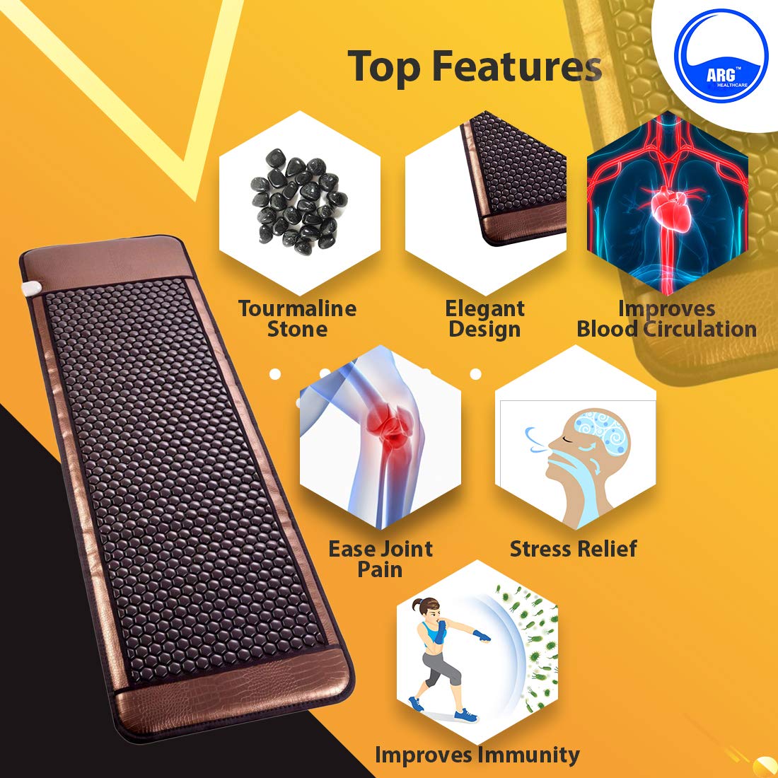 ARG Healthcare 900 Tourmaline Stone Heating Mat For Back Pain Relief & Muscle Relaxation Far Infrared Heating Mattress Improve Circulation EMS Full Body Massage Therapy Use For Office Home Clinic ARG Healthcare 900 Tourmaline Stone Heating Mat For Back Pain Relief & Muscle Relaxation Far Infrared Heating Mattress Improve Circulation EMS Full Body Massage Therapy Use For Office Home Clinic