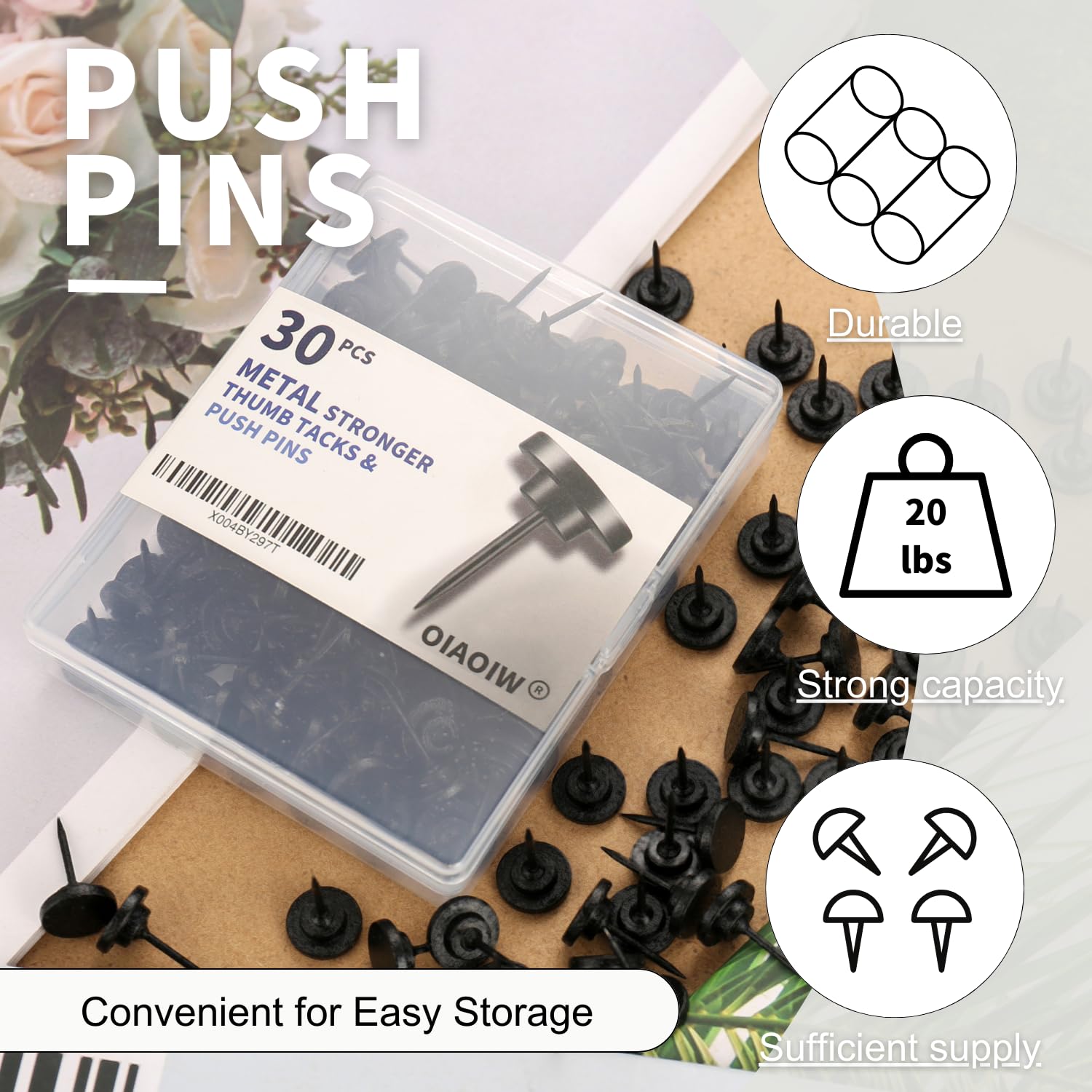 Ymapinc 30pcs Black Thumb Tacks With Flat Head, Reusable - View #7