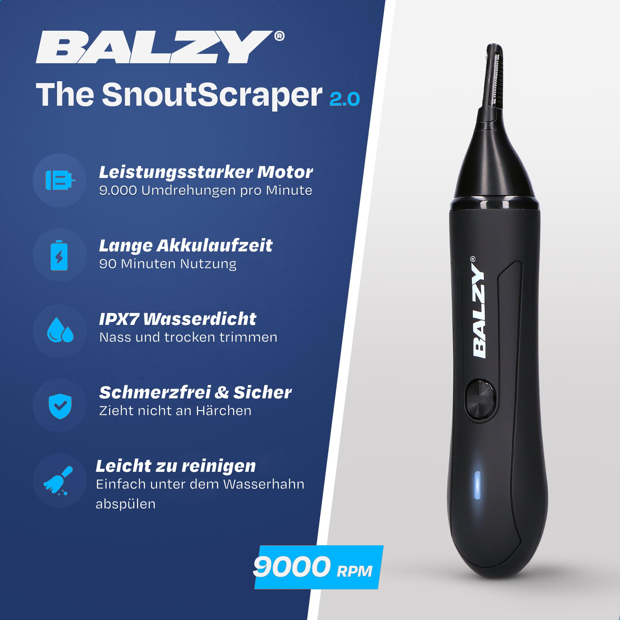 SnoutScraper® 2.0 Nasenhaartrimmer Herren 3-in-1 – Nasen- & Ohrhaarentferner, Augenbrauentrimmer, Präzisionstrimmer mit SafeShave™, USB-C Akku, 90 Min. Laufzeit, IPX5