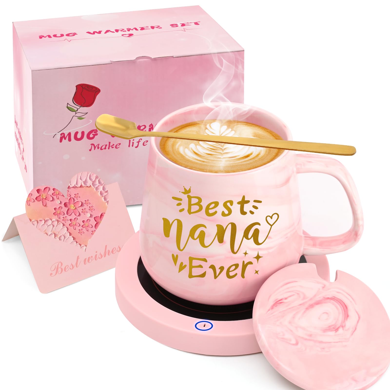 2025 Gifts for Nana Christmas, Coffee Mug Warmer &amp; Best Nana Ever Mug Set for Desk, Auto Shut Off Smart Coaster, Coffee Gifts Set