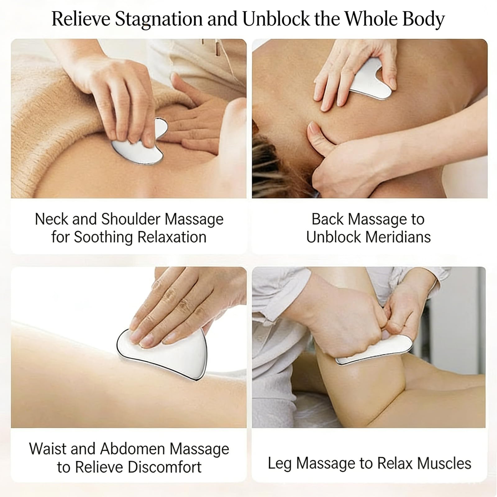 Gua Sha Edelstahl Edelstahl Gua Sha Stein Guasha Scraping Massage Tool 4er-Pack mit Aufbewahrungstasche Hautpflege-Geschenk für Gesicht Augen Hals Körper
