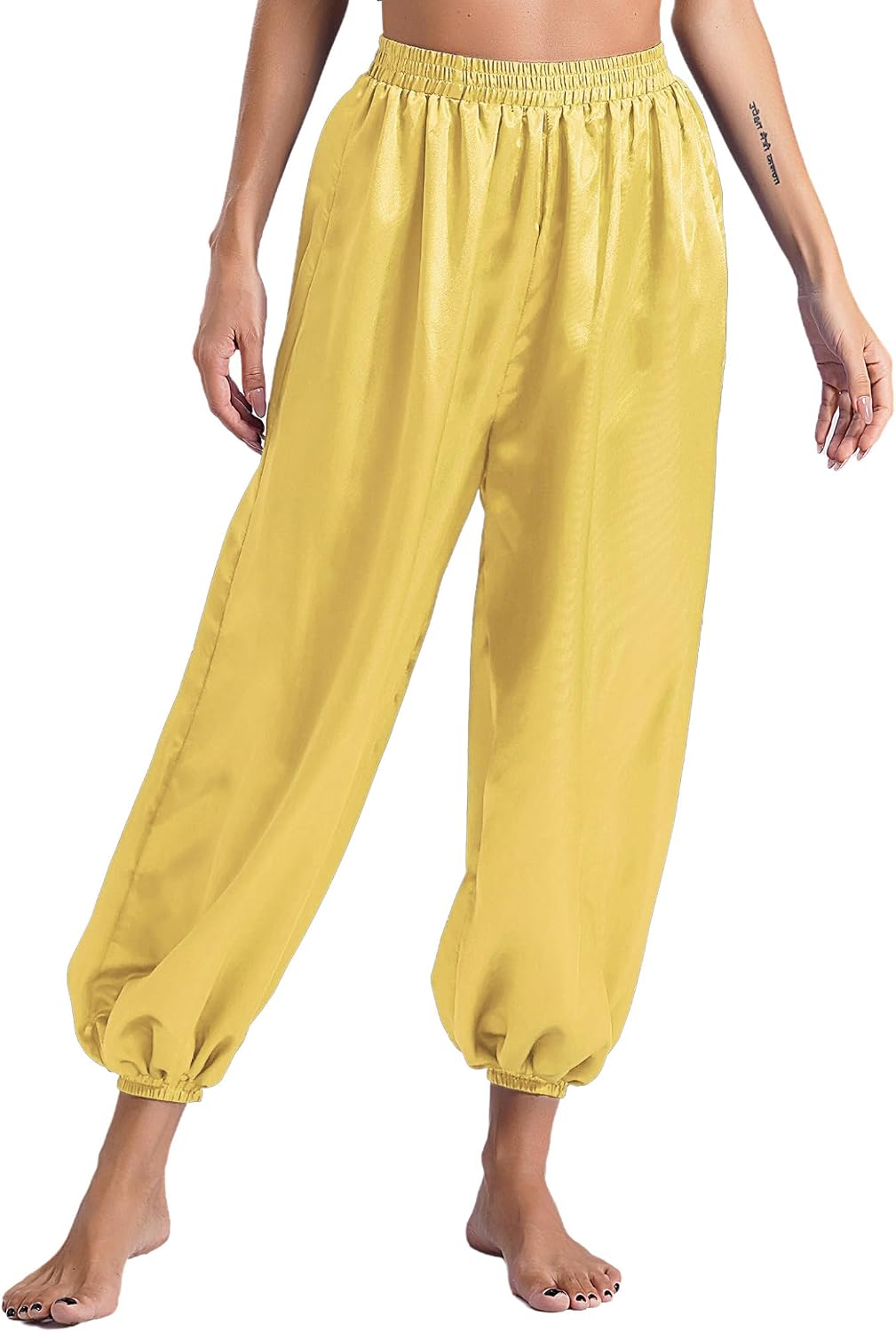 Adult Belly Dance Tribal Harem Pants Women Satin Carnival Pants Loose Solid Color Elastic Waistband Bloomers