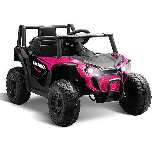 12V Kids Ride on Car, Battery Powered Electric UTV Truck with Parent Remote Control, Bluetooth, Music, LED Light, 3 Speeds, Soft Start, Safety Belt, Horn, Ride on Toys for Boy Girl (Pink)