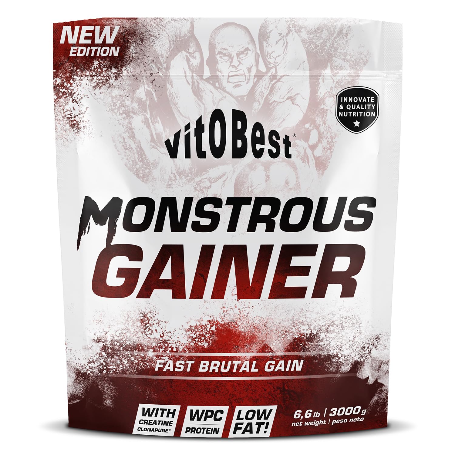 VITOBEST | Carbohidratos Monstrous Gainer | Contribuye a aumentar la masa muscular y el peso corporal | Carbohidratos + proteína WPC + Creatina Clonapure® Sin gluten | Sabor Chocolate - 3 kg