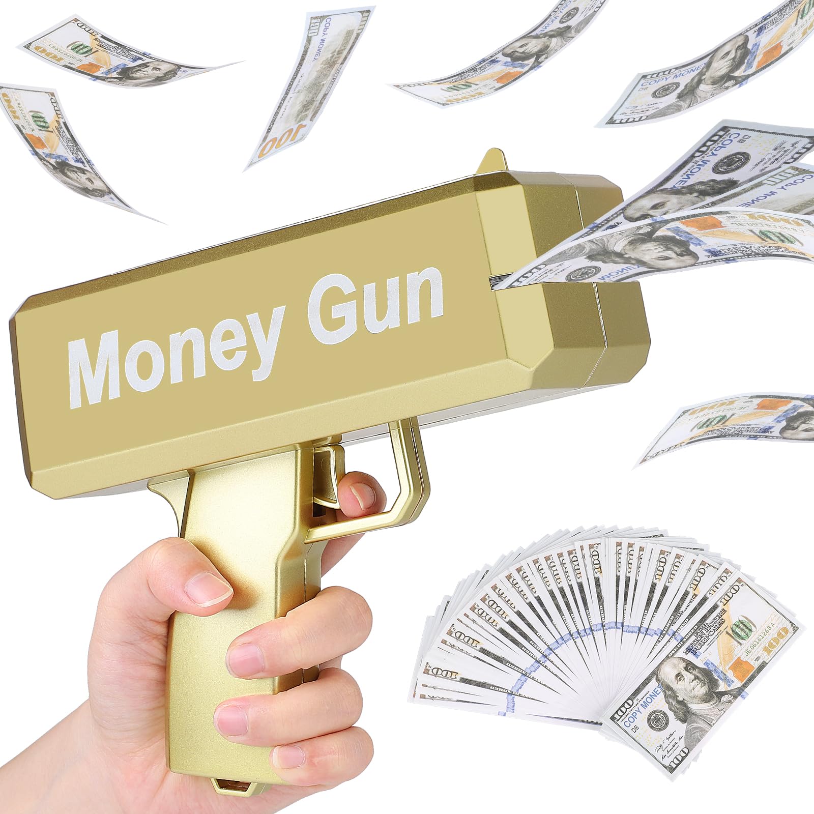 CPROSP Pistola Spara Soldi 100 Banconote False Incluse, Cash Pistol, Money Gun, Giocattolo Pistola per Soldi, Money Launching Pistol, Adatto per Feste,Matrimoni