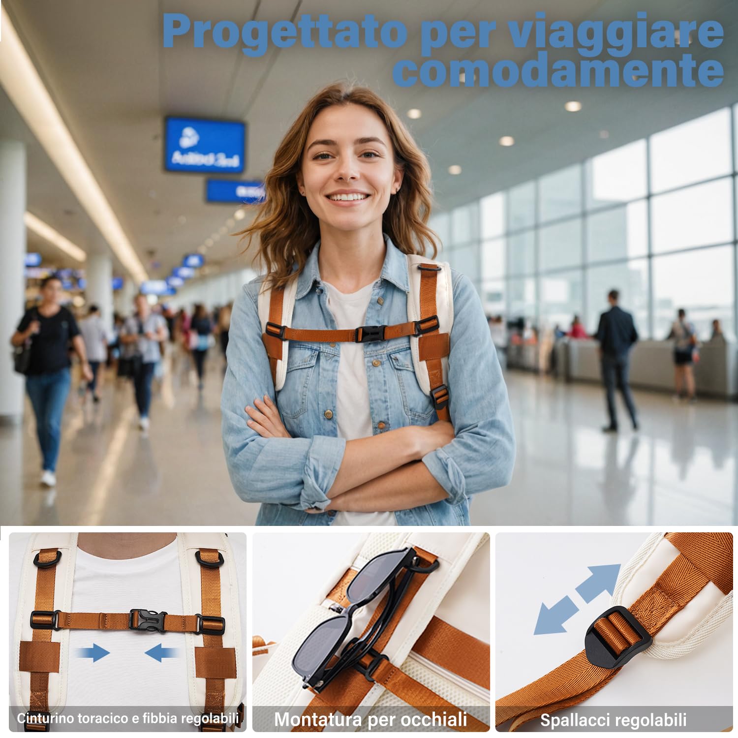 COOLIFE Zaino Cabina 45x36x20 EasyJet Ryanair Eurowings Laptopfach 32L | Reiserucksack Flugzeug, leggero, impermeabile – Ideale per weekend, city break & brevi soggiorni