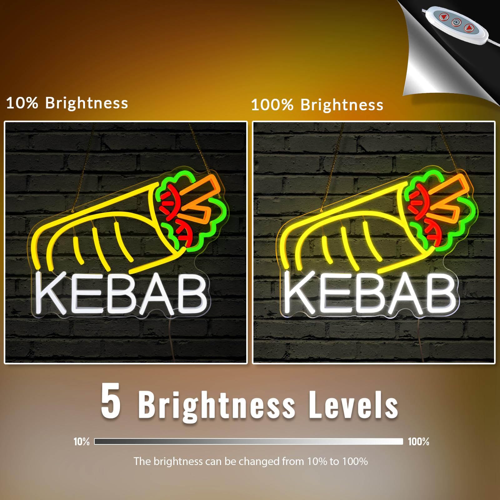 KEBAB" Insegna al neon per decorazione da parete, alimentata tramite USB, LED con interruttore dimmerabile, per bancarelle alimentari di Kebab Döner