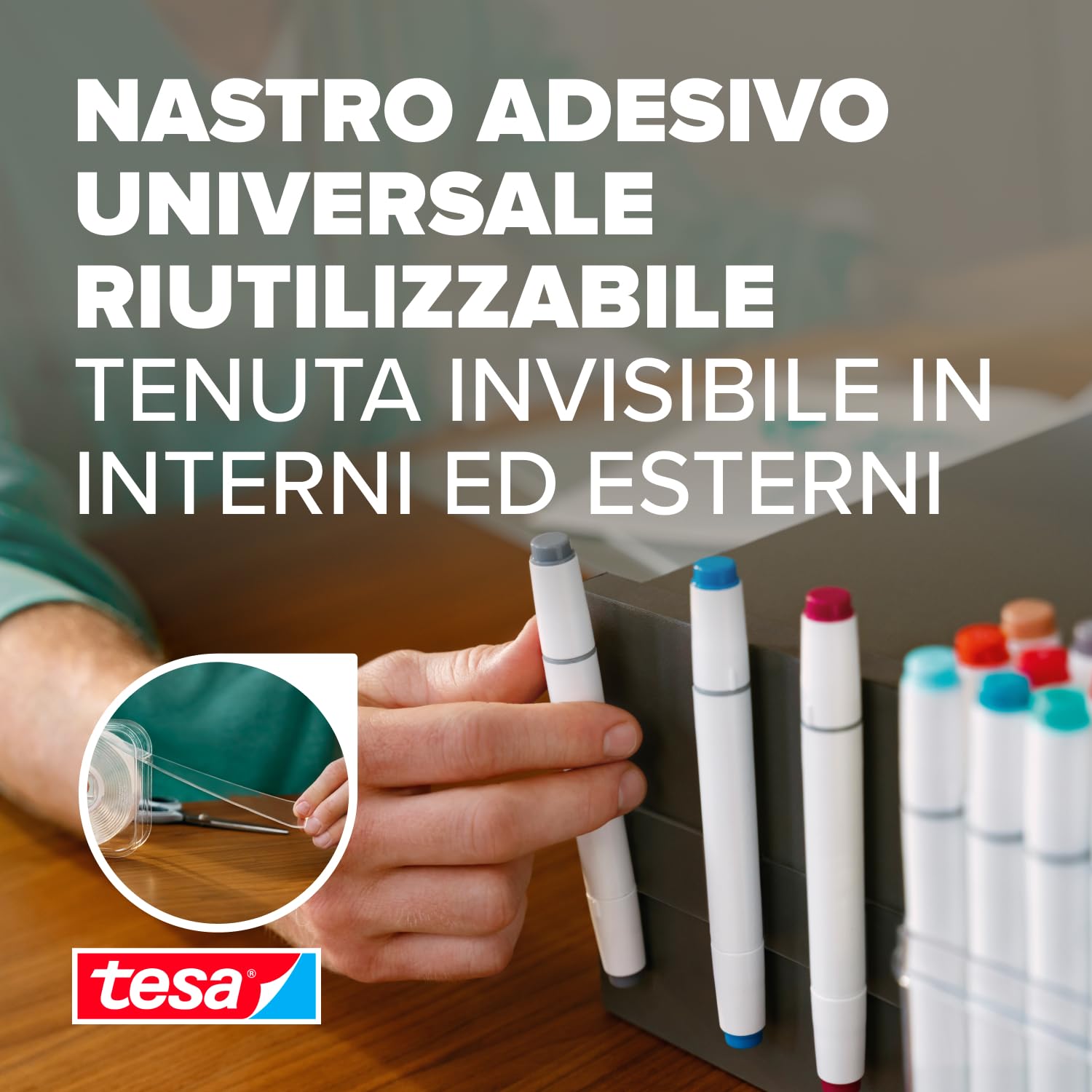 tesa Nastro nano universale – nastro biadesivo trasparente – facilmente rimovibile e riutilizzabile – resistente alle intemperie, per interni ed esterni – 1 rotolo – 3 m x 30 mm