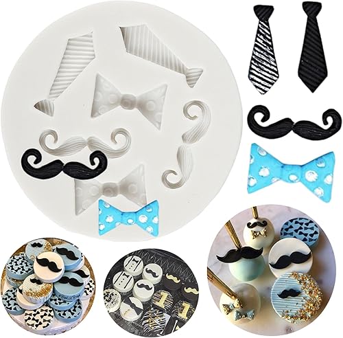 Moldes de silicona para bigote, pajarita, para fondant, para decoración de pasteles temáticos de hombre pequeño, decoración de pasteles de