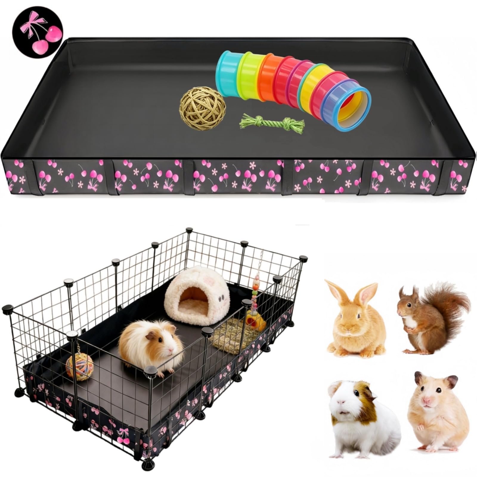 DZWLKJ Guinea Pig Cage Liner,Washable Tarp Bottom Base,Cherry Graphic ,24"x48", Reusable for Rabbit, Chinchilla, Hedgehog, Ferret & Other Small Animals.