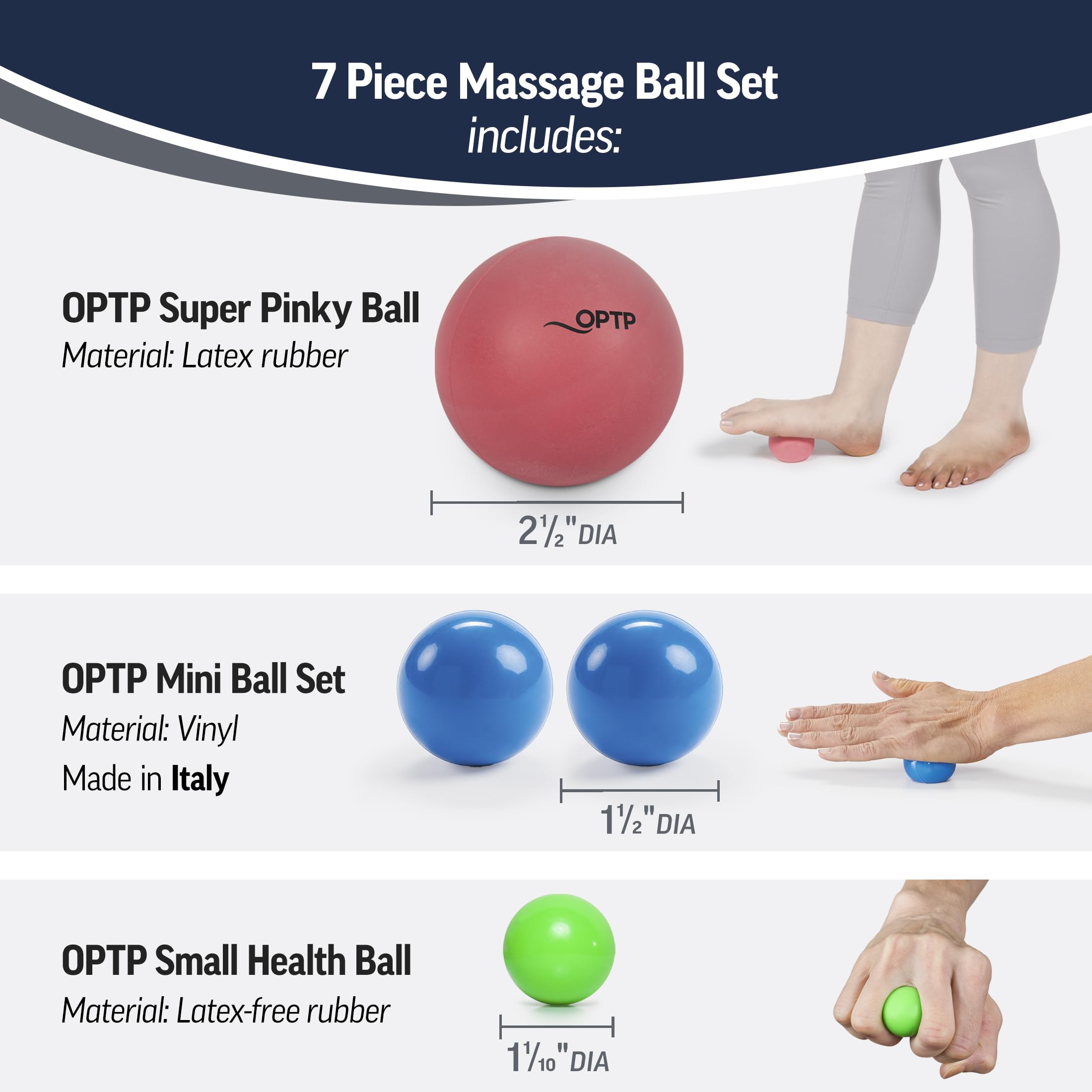 Set di 7 palline da massaggio, kit di auto-massaggio per sollievo muscolare dolorante e rilascio miofasciale