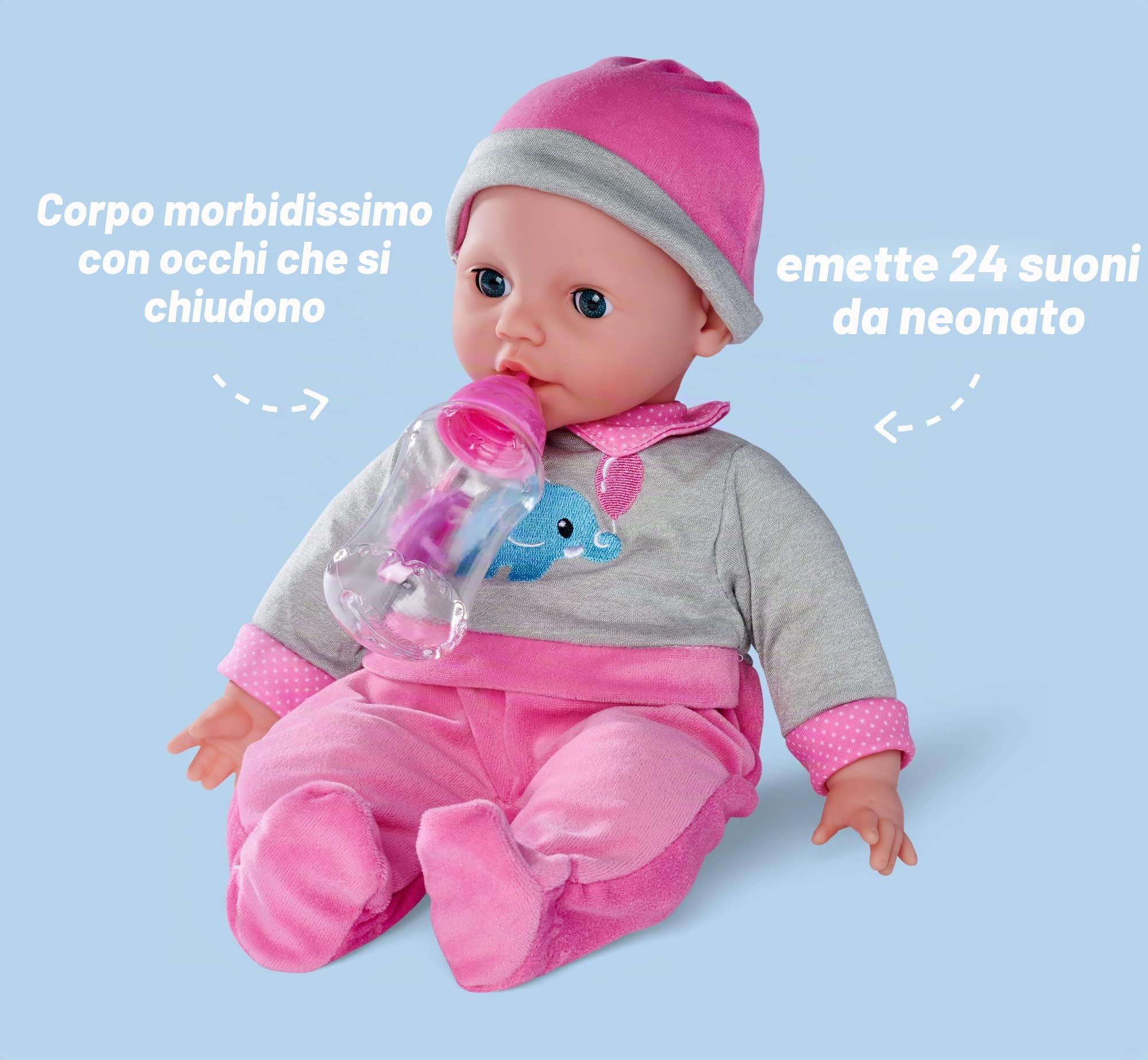 Simba 105140066 Laura Interactive - Bambola per il corpo morbido con occhi che dorme, si brilla quando si muove la bottiglia e dorme, 40 cm, bambola per bambini a partire da 2 anni