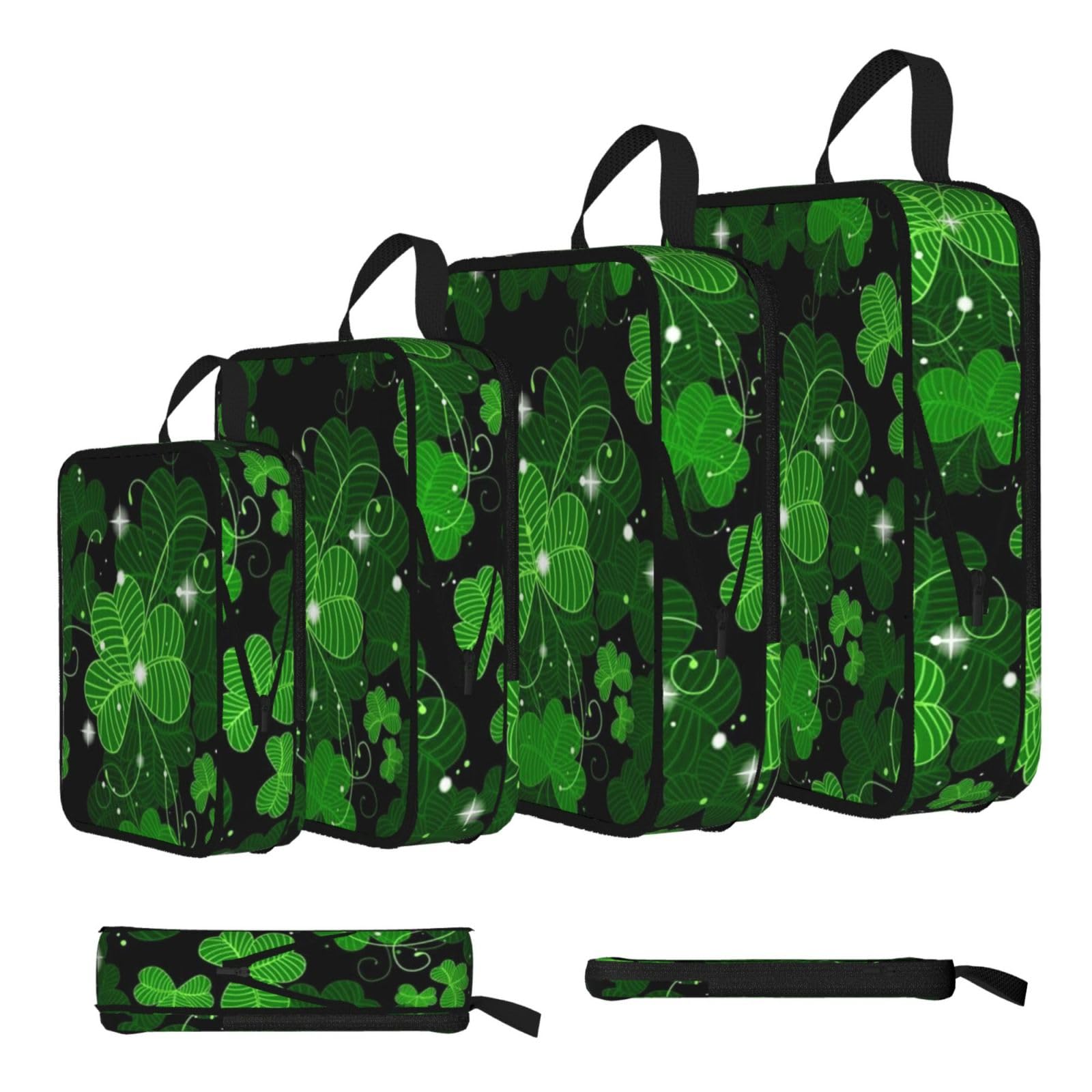 St Patricks Day Leaves Print Compression Packing Cubes 4-Piece Set With Multi- Compartment Travel Bag, Waterproof Suitcase Organiser Bags