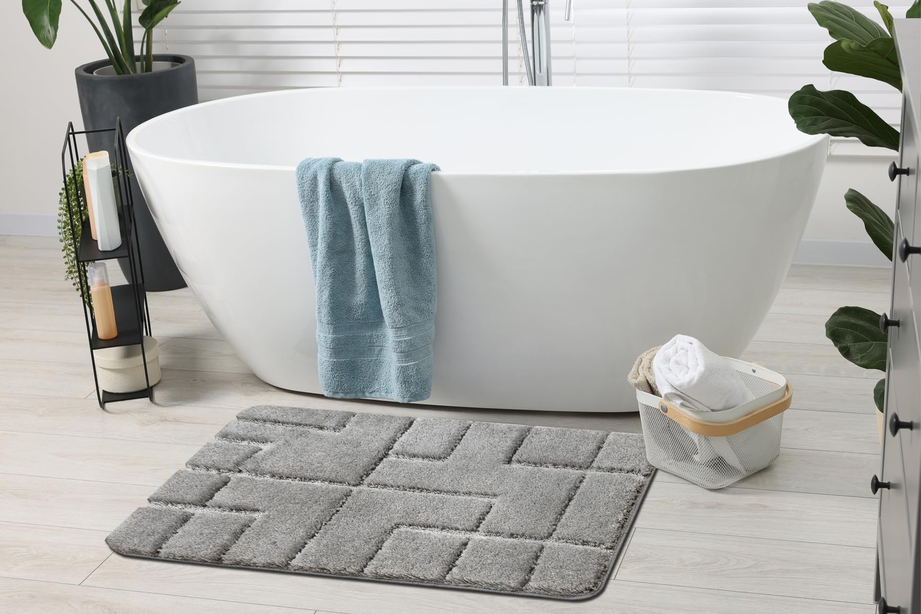 rugsx Alfombra de baño SUPR Lines, Líneas, Alfombra baño Antideslizante, Suave y Lavable, Gris 60x100 cm