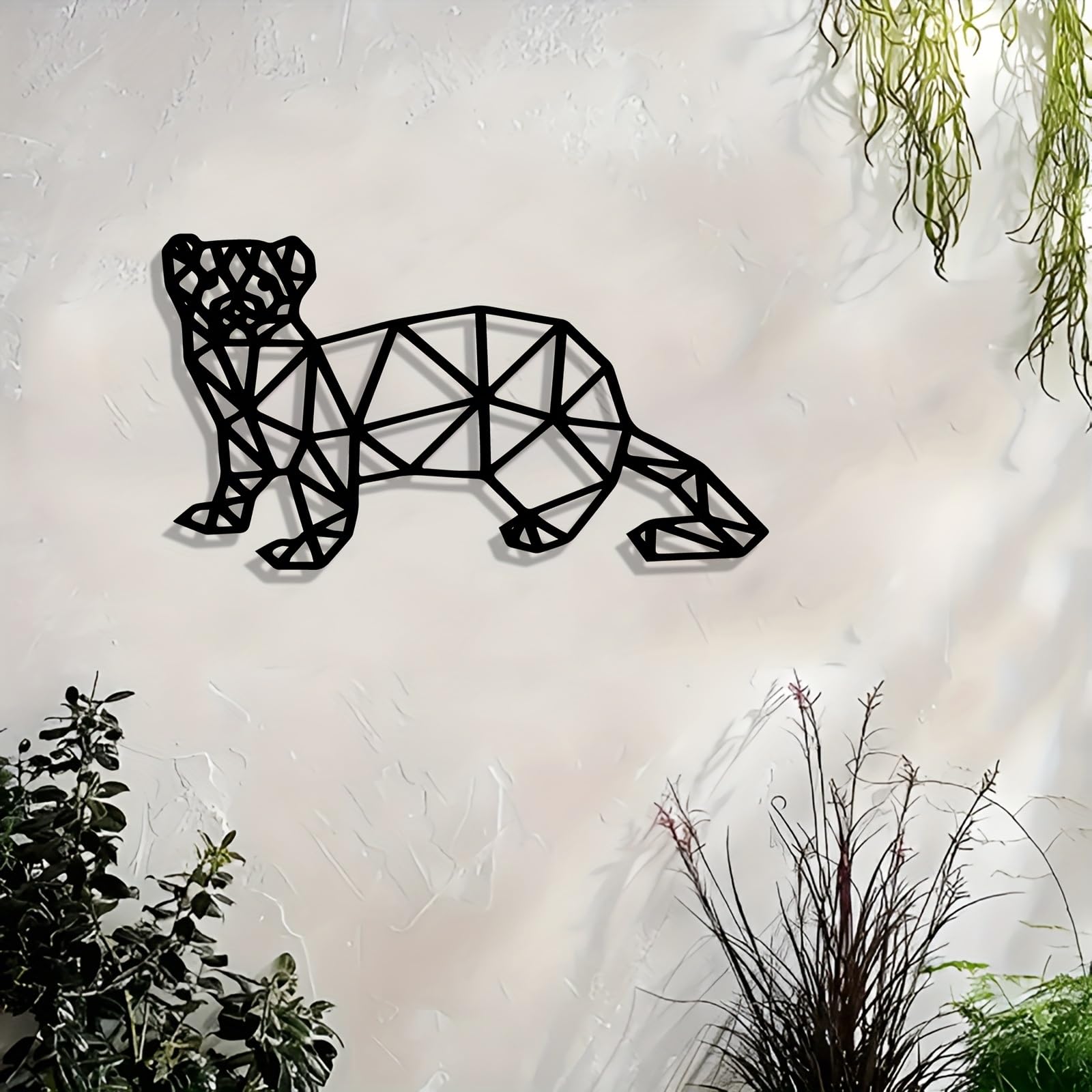Decoración de pared abstracta contemporánea de Metal con hurón - Escultura geométrica de Hierro para interiores y exteriores, Moderna, con animales, para Sala de estar, jardín o Patio (30 cm/11,8
