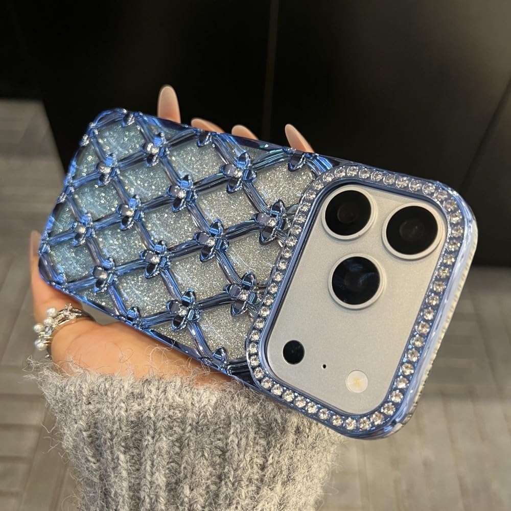 Generic Funda compatible con iPhone 16 Pro (color: naranja) con correa con purpurina, funda de silicona a prueba de golpes