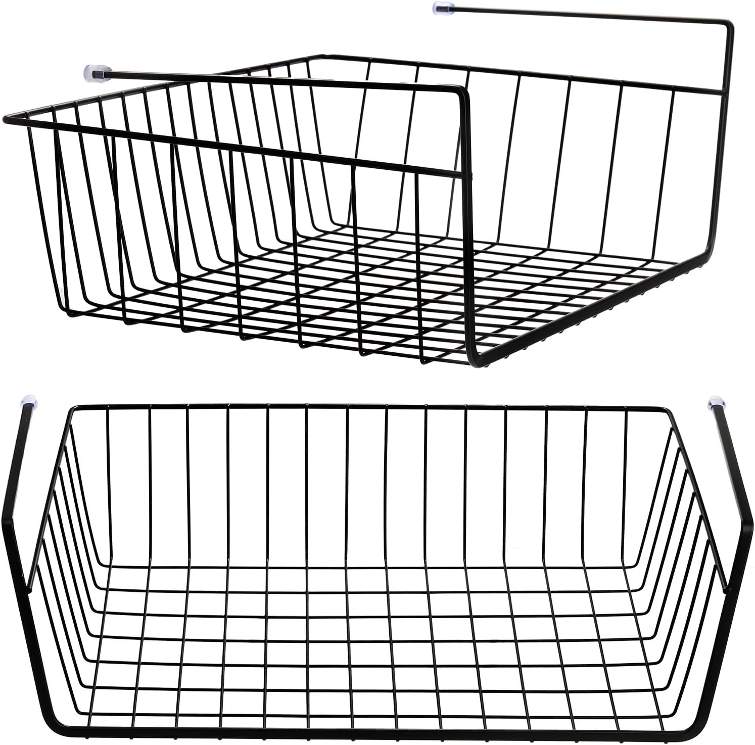 Tebery 2 Pack Black Under Shelf Wire Basket, Hanging Storage Baskets Under Cabinet Add-on Storage Racks, Slide-in Baskets Organizer for Kitchen Pantry Desk Bookshelf