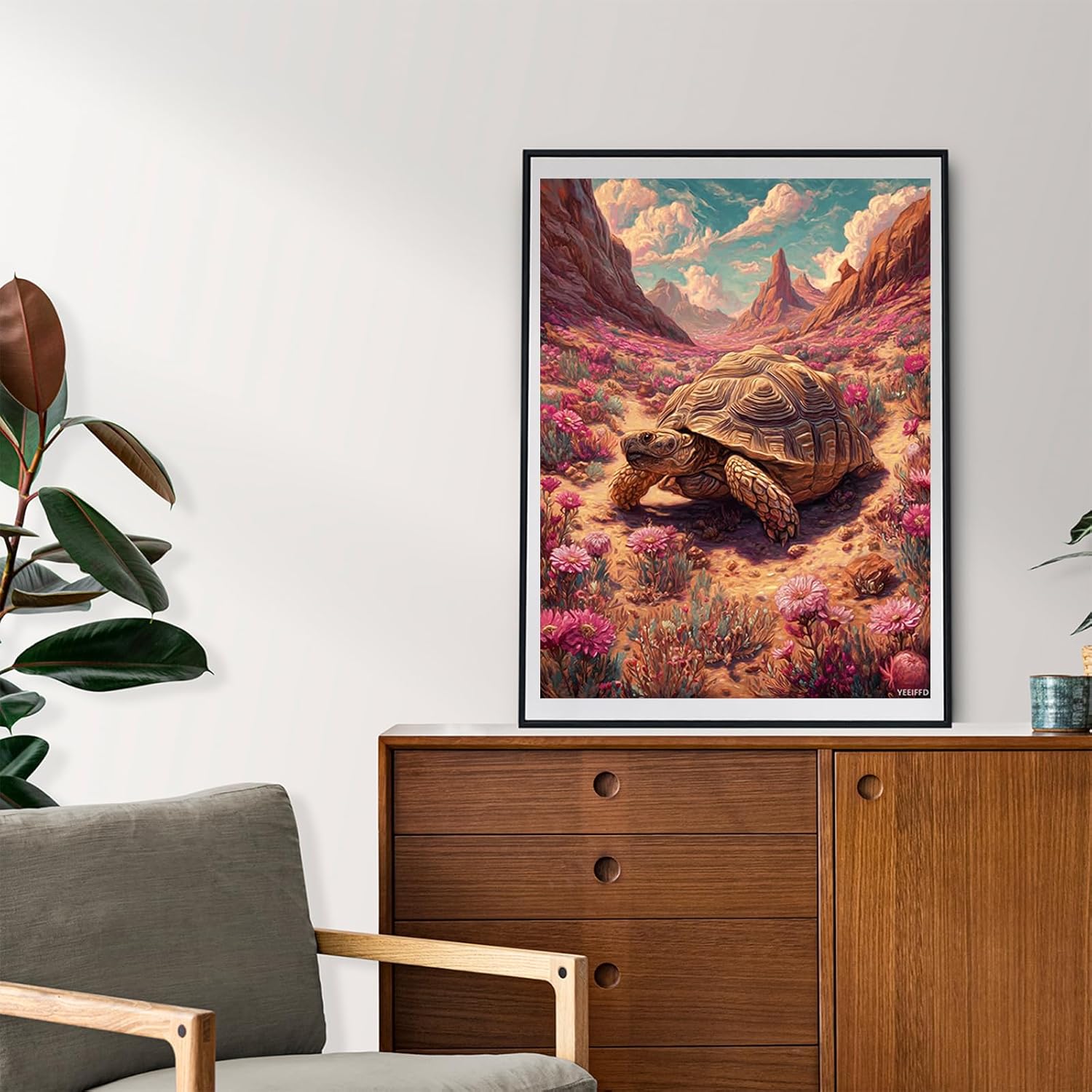 YEEIFFD DIY 5D Tortoise Diamond Painting, Desert Flowers Diamond Art Kit Full Diamond with Number Kits Home and Kitchen Wall Decoration Gift Crafts 12x16 inch