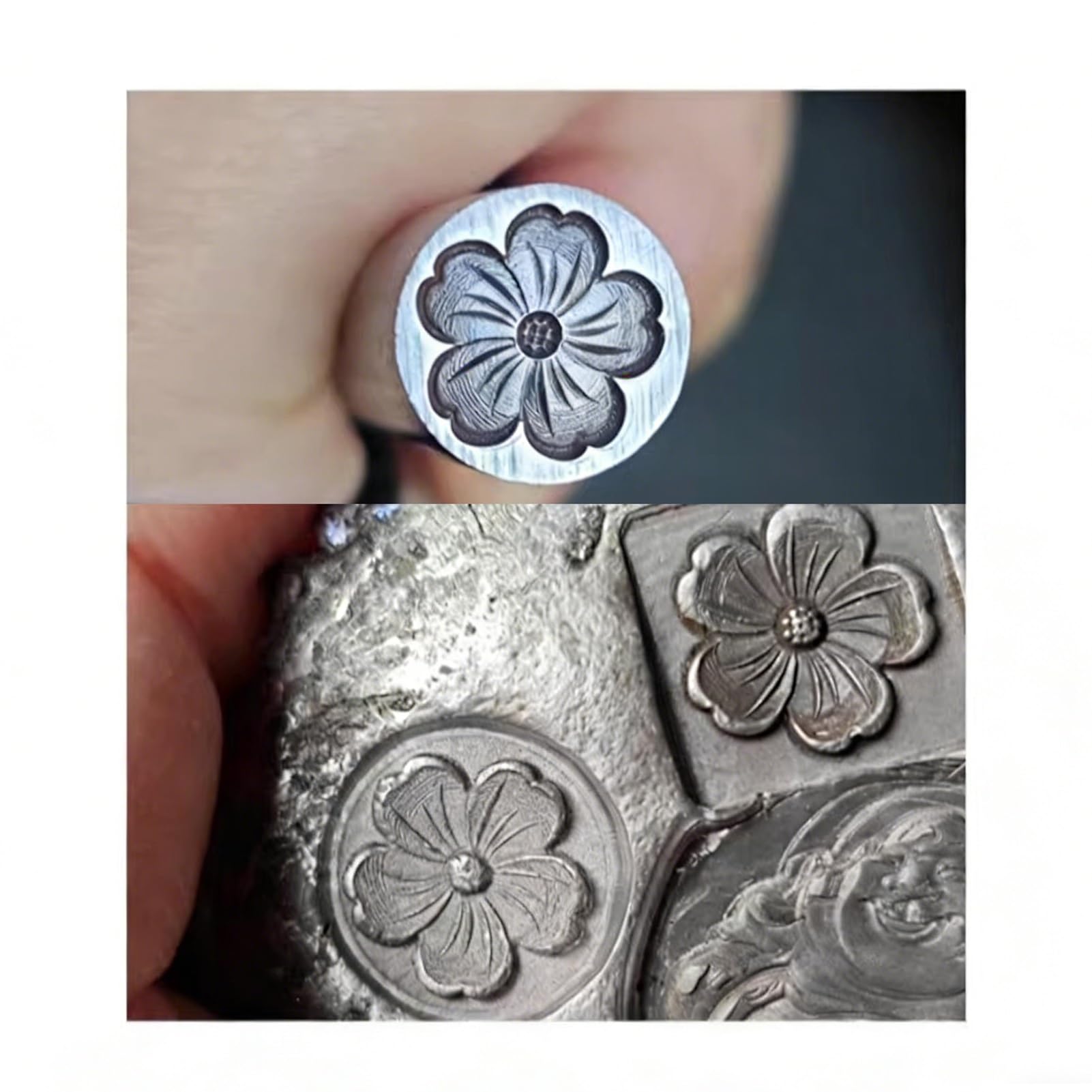 Timbri Metallici Kit per stampaggio Metalli con Motivo Floreale Timbri in Acciaio per la creazione di Gioielli in Metallo, Pelle, Legno e Fai da Te(Plum Blossom -1,14MM)