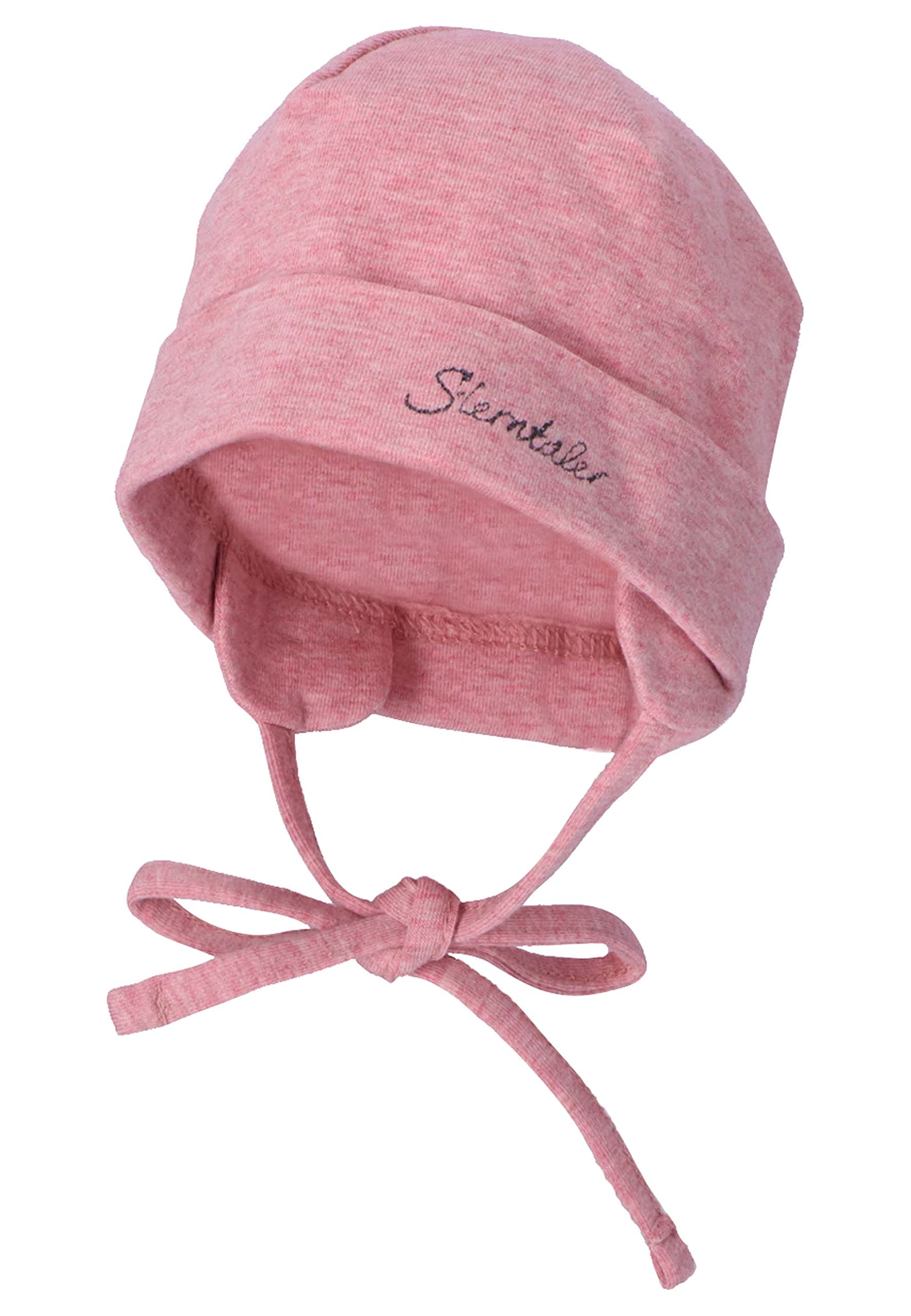 Sterntaler OCS Beanie Melange – Unisex Baby Mütze mit angeschnittenen Ohrenklappen & Bindeband – aus Melange-Singlejersey (Bio), doppellagig – Übergangsmütze ab Geburt – steingrün, Gr. 35
