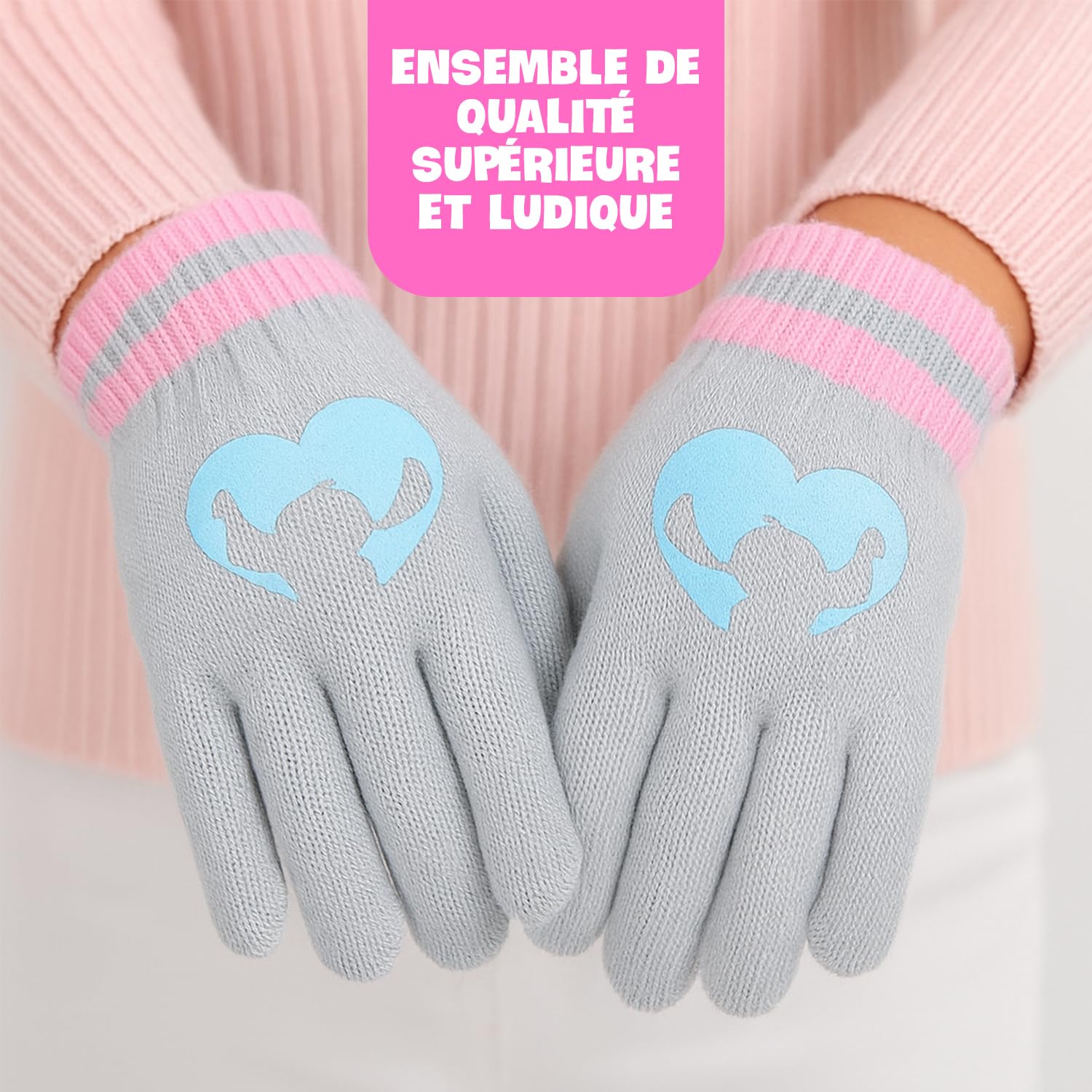 Disney Stitch Ensemble Hiver Enfant 3 Pièces – Bonnet avec Pompon, Écharpe et Gants en Maille Douce et Chaude – Accessoires d'Hiver Fille – Idéal École, Sorties et Cadeau