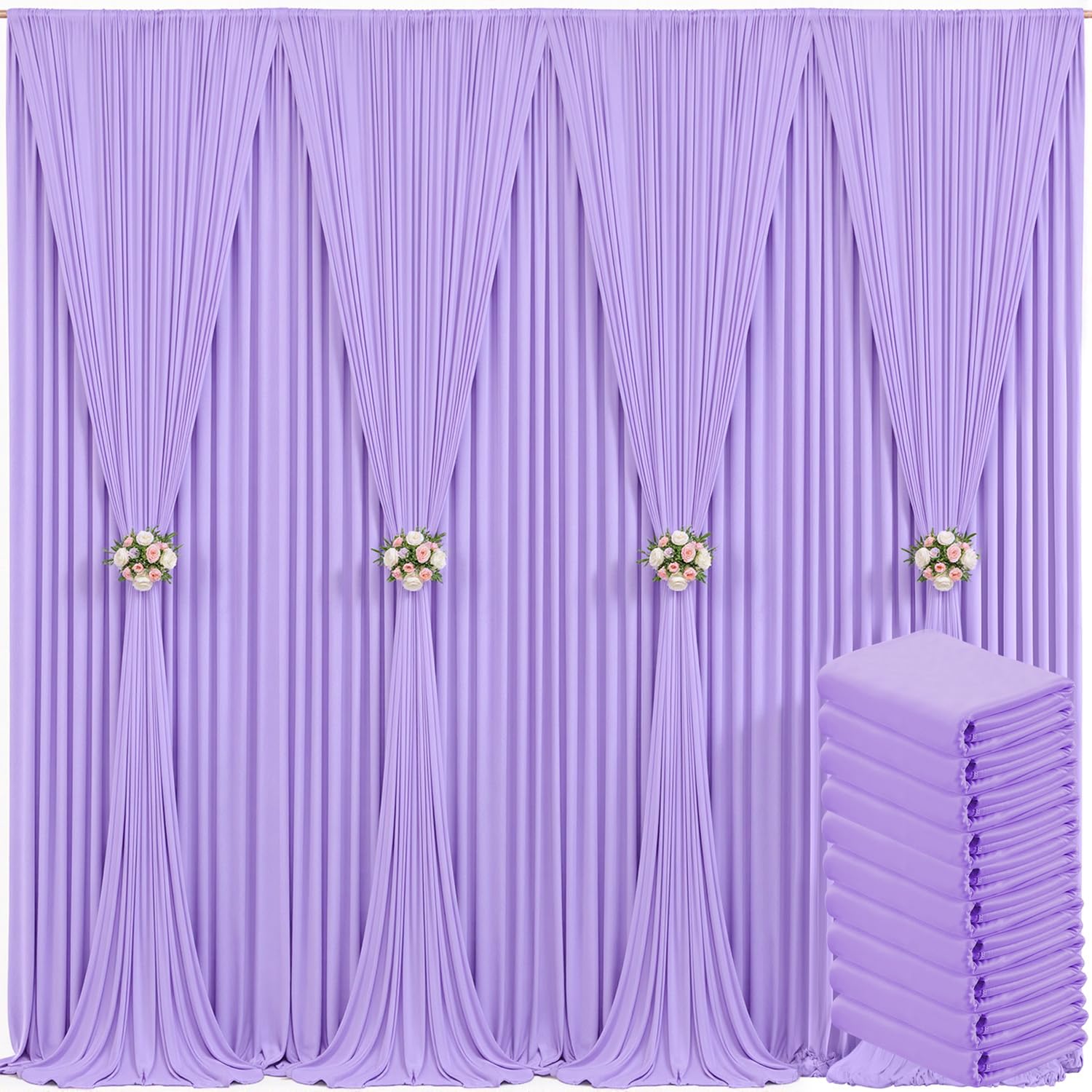 10 Panels Lavender Backdrop Curtain for Parties Wedding Light Purple Wrinkle Free 50ft x 10ft Backdrop Drapes for Baby Shower Birthday Party Photo