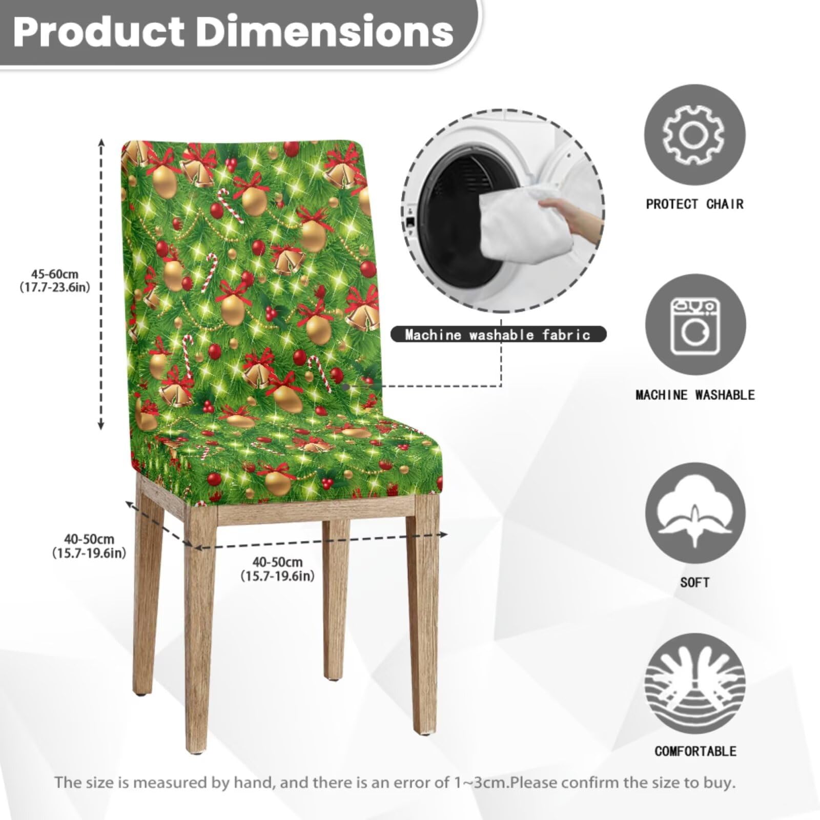 Juego de 6 fundas para sillas de comedor, decoración navideña, campanas verdes, decoración navideña, ajuste universal, fundas para sillas de comedor con dobladillo elástico, protector de