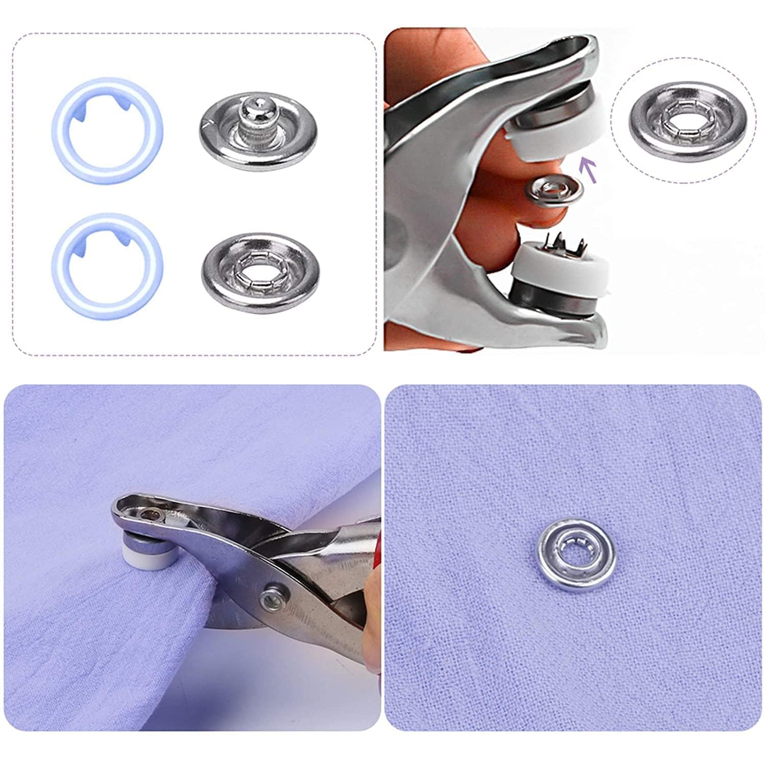 RIDHMIN Snap Buttons Kit - Metal Fasteners with Hand Pliers Tool & Machine Press - Thickened Five-Claw Buckle for Baby, Children's Clothing, Sewing, and Crafting Projects 200 Set 3