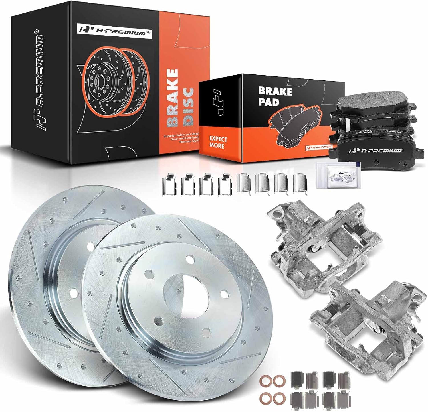 APremium Rear Drilled and Slotted Disc Brake Rotors and