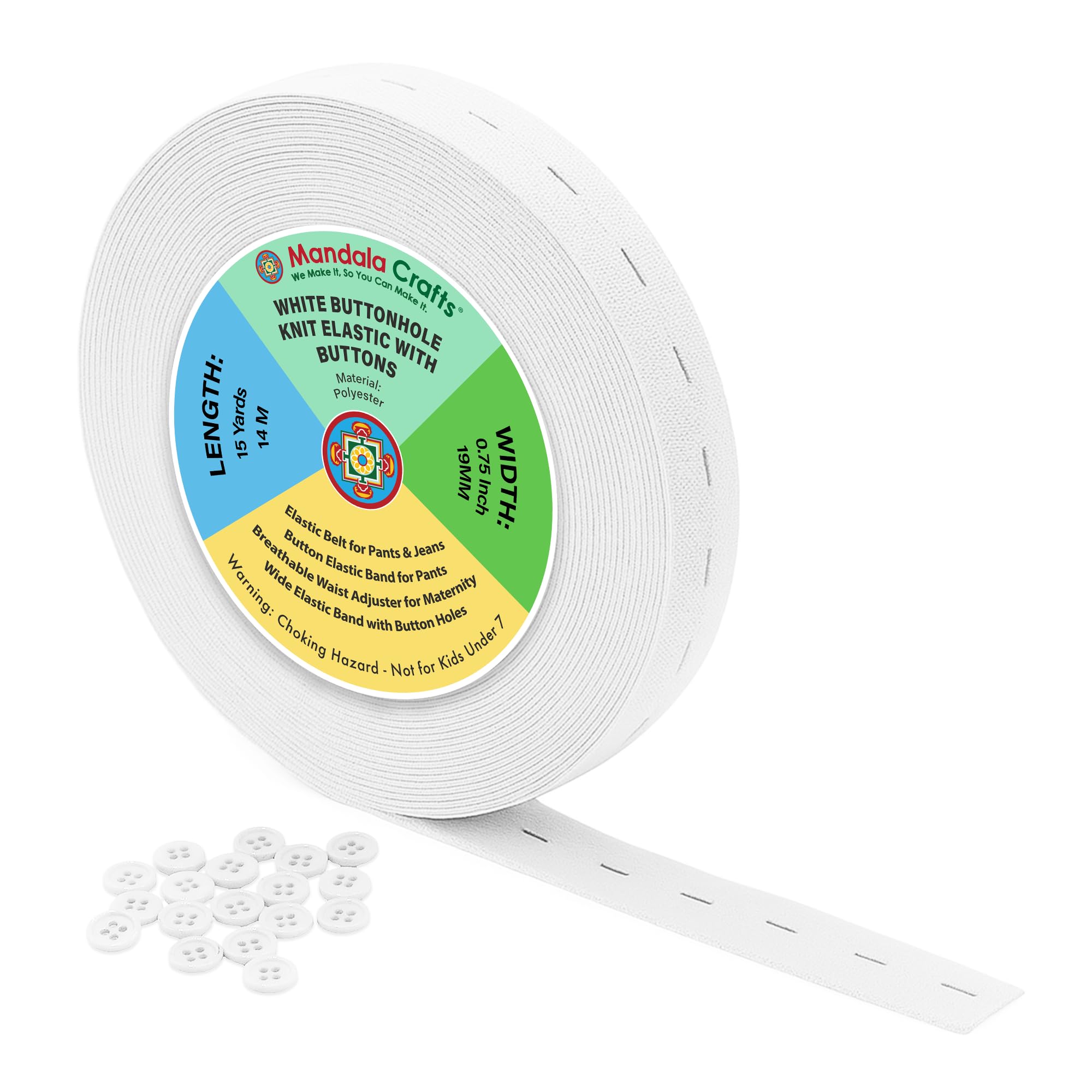 Amazon.com: Mandala Crafts White Buttonhole Elastics Band Pants 