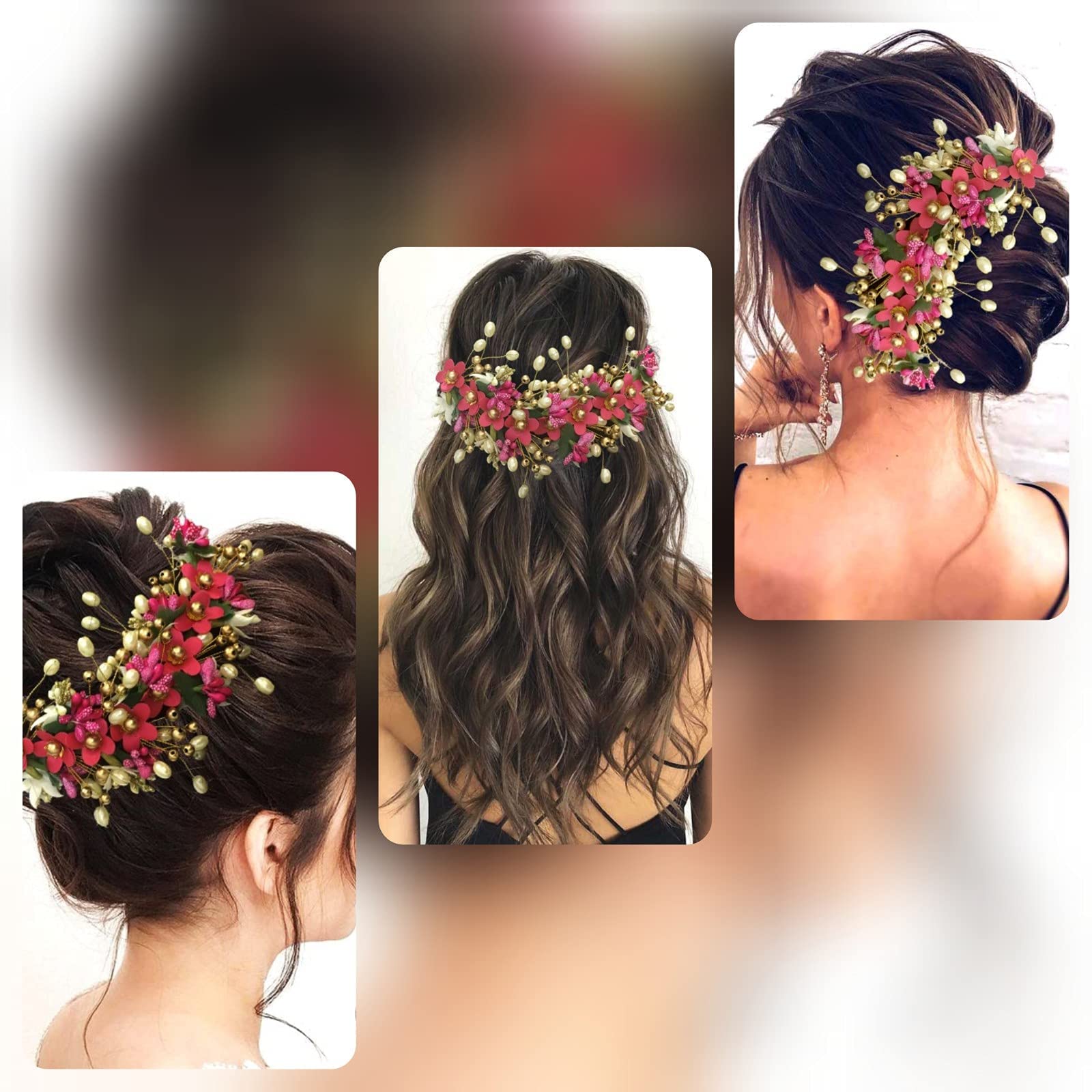 Hair Flare Floral Hair Vein for Women, Artificial Flower Hair Accessories, Hair Pin for Girls - Dark Pink, 2205 2