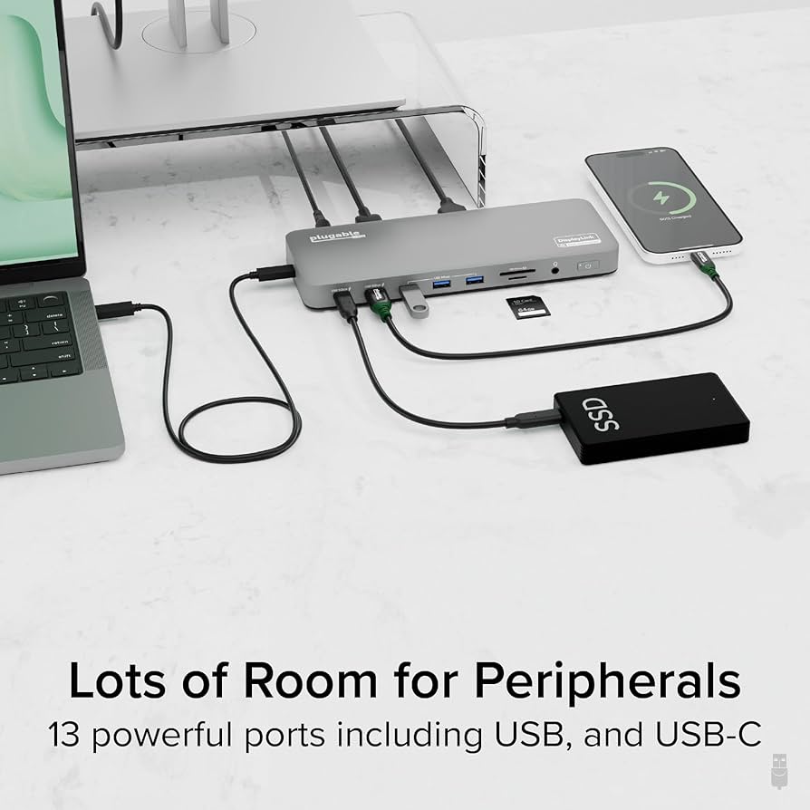 Plugable USB C Laptop Docking Station with Dual 4K Displays