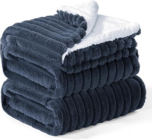 Manta de forro polar Sherpa tamaño King  Manta de franela a rayas tamaño King para cama para uso durante todas las estaciones, azul marino, 104 x 90 disponible en Yaxa Costa Rica